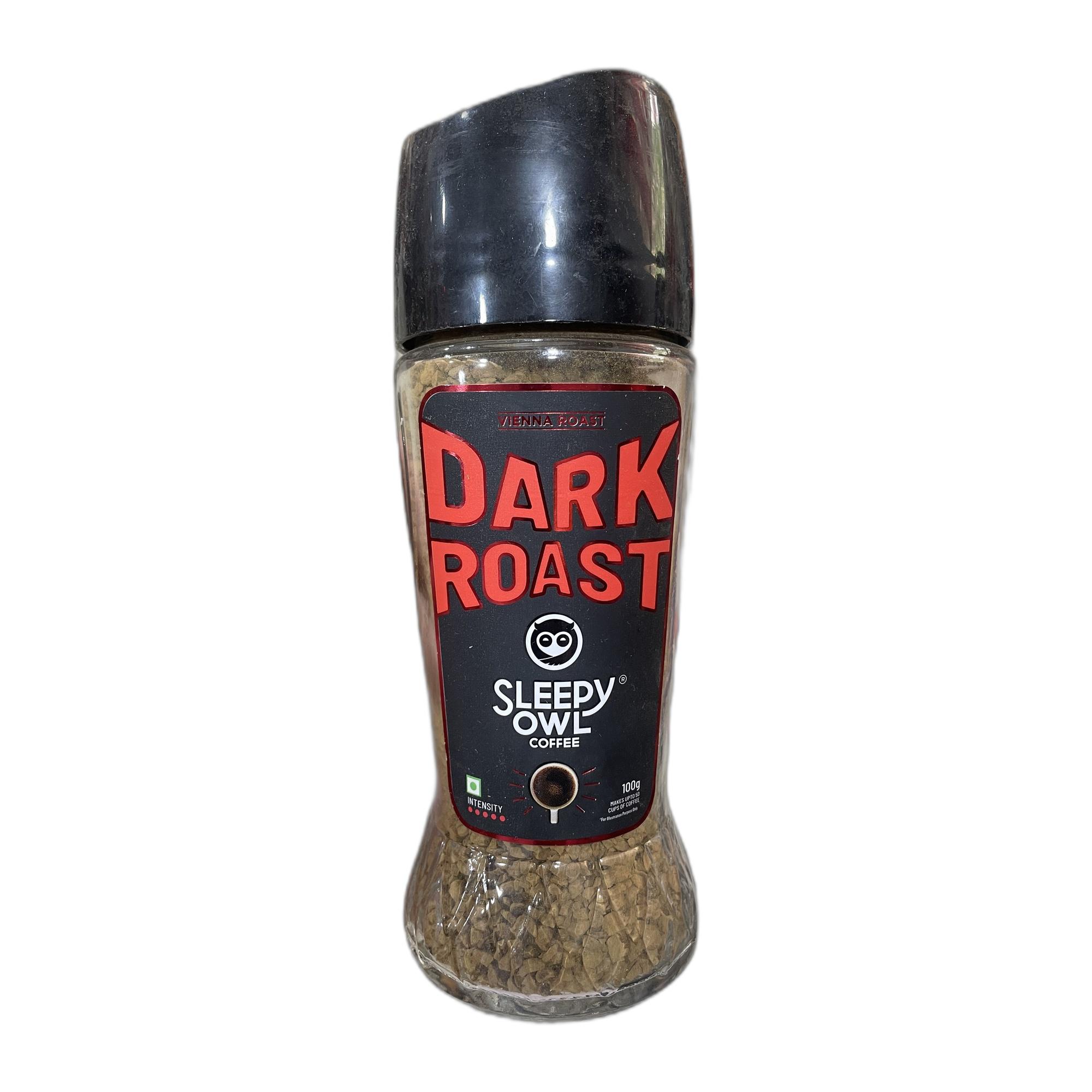 Tapper Tea: Sleepy Owl Dark Roast Coffee, 100% Pure Instant Coffee Powder 100g, Makes 50 Cups, Freeze-Dried for Freshness, Strong & Intense Coffee, Rich Café Taste, Have It Hot or Cold, Ready in Seconds
