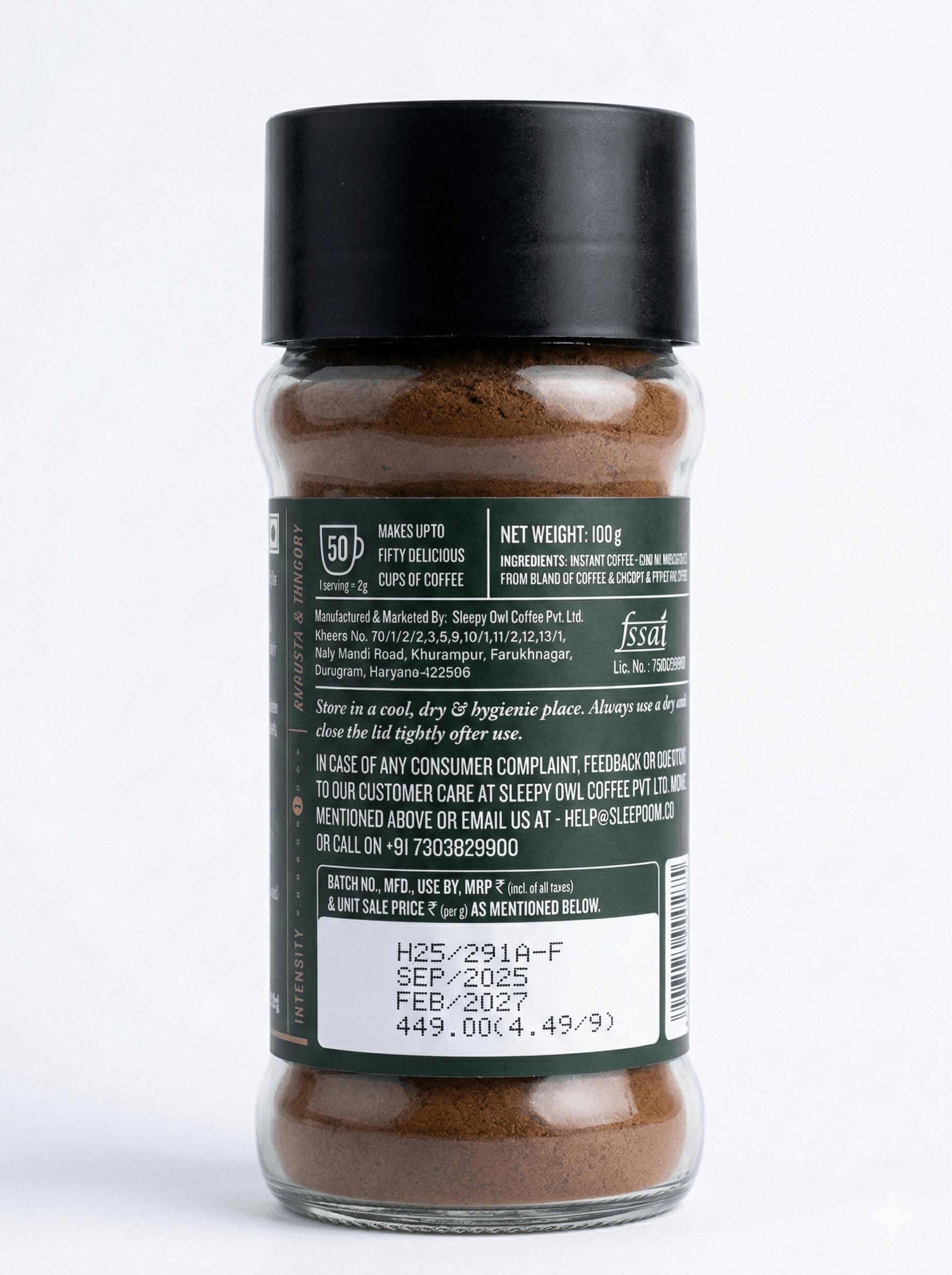 Sleepy Owl 100gm Filter Kaapi Premium Instant Coffee | Authentic Robusta & Chicory Blend | Filter Coffee Powder | Have It Milky & Frothy | Makes 50 Cups | Ready in Seconds