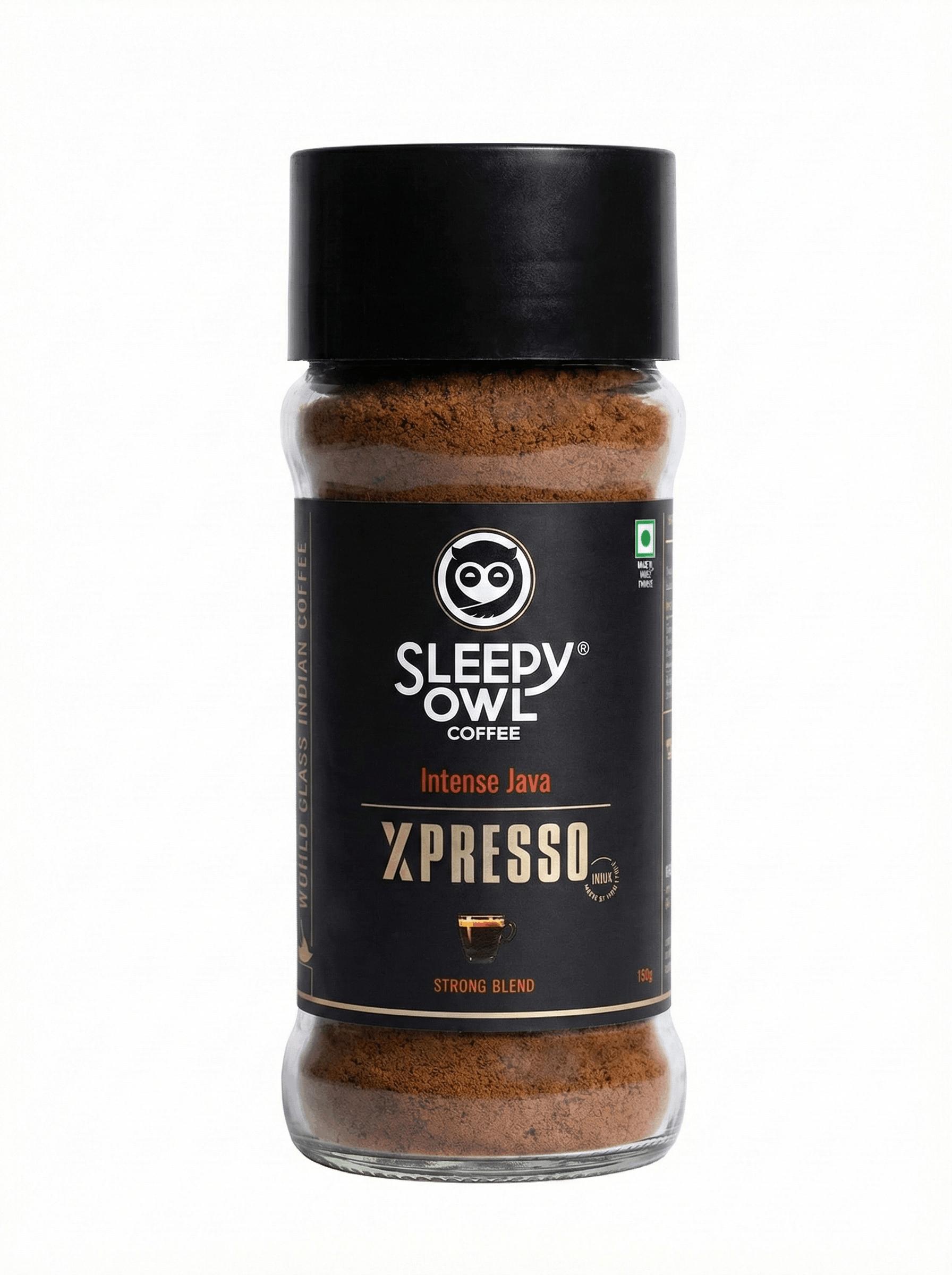 Tapper Tea: Sleepy Owl 100g Intense Java Xpresso Coffee | Strong Blend Instant Coffee | Makes 50 Cups | Dark Roasted To Perfection | Intense, Bold And Strong Flavour | Have It With Milk Or Without