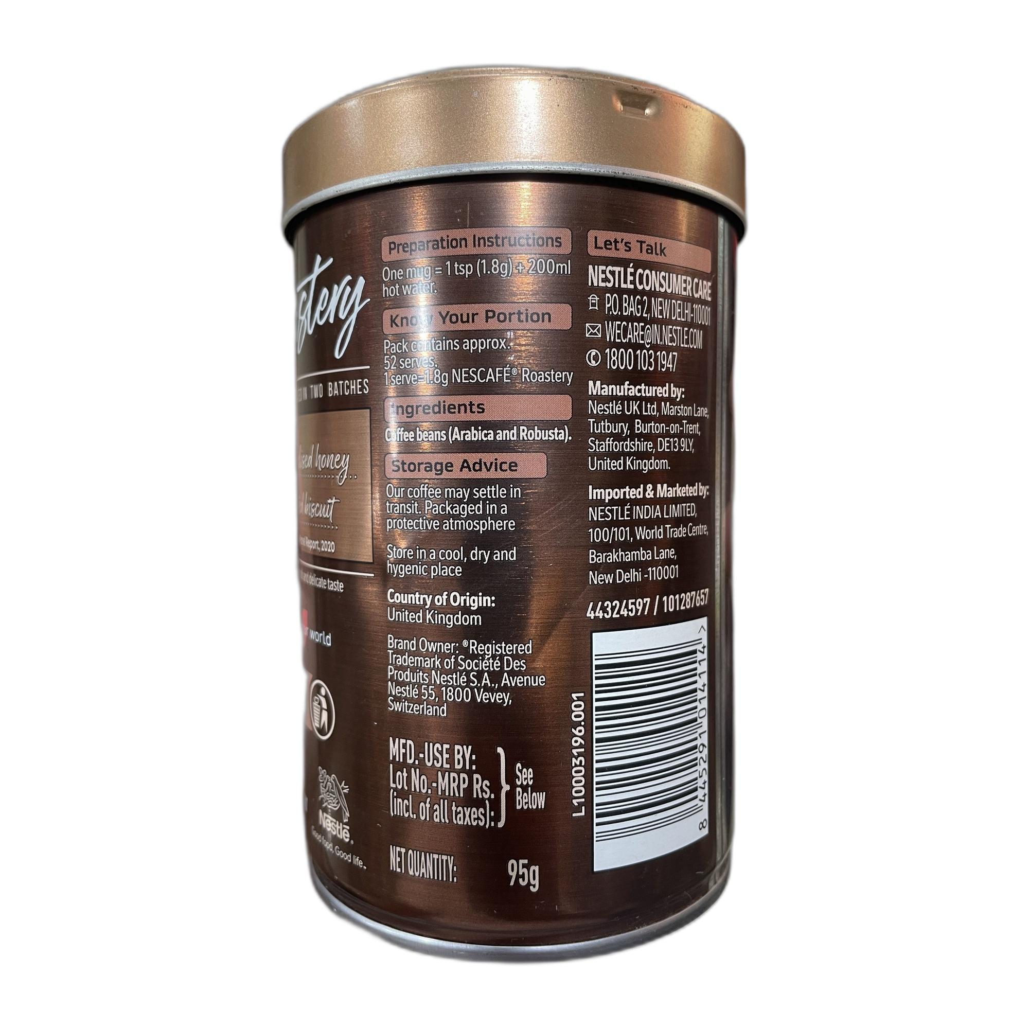 NESCAFE Roastery | Premium Imported Coffee | Medium Roast | Crafted by Master Roasters |Elevate your Coffee Experience | Rich & Intense Taste | 95g Tin Canister