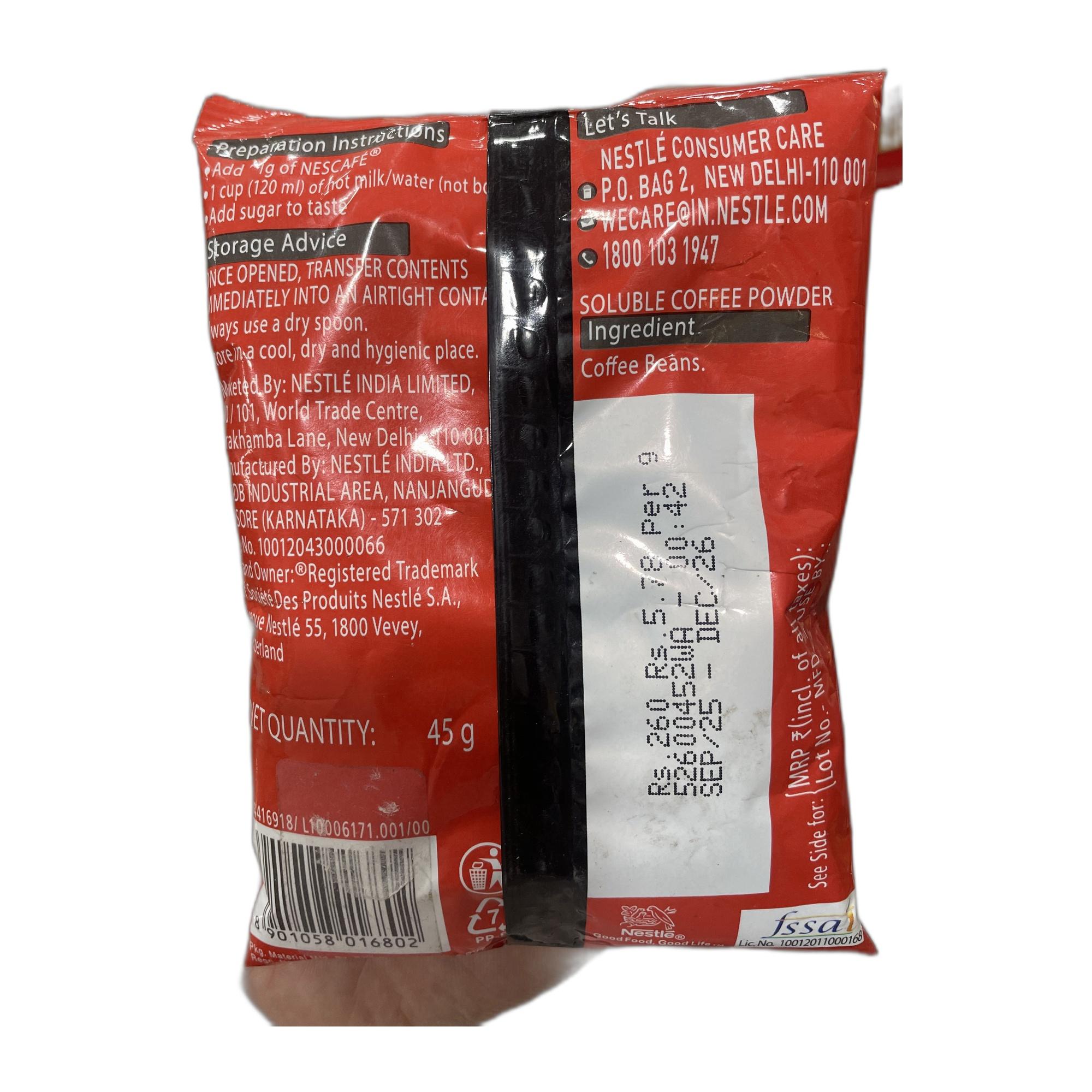 NESCAFE Classic Instant Coffee Powder | Great start to your morning | 100% Pure Coffee | 45g Pouch