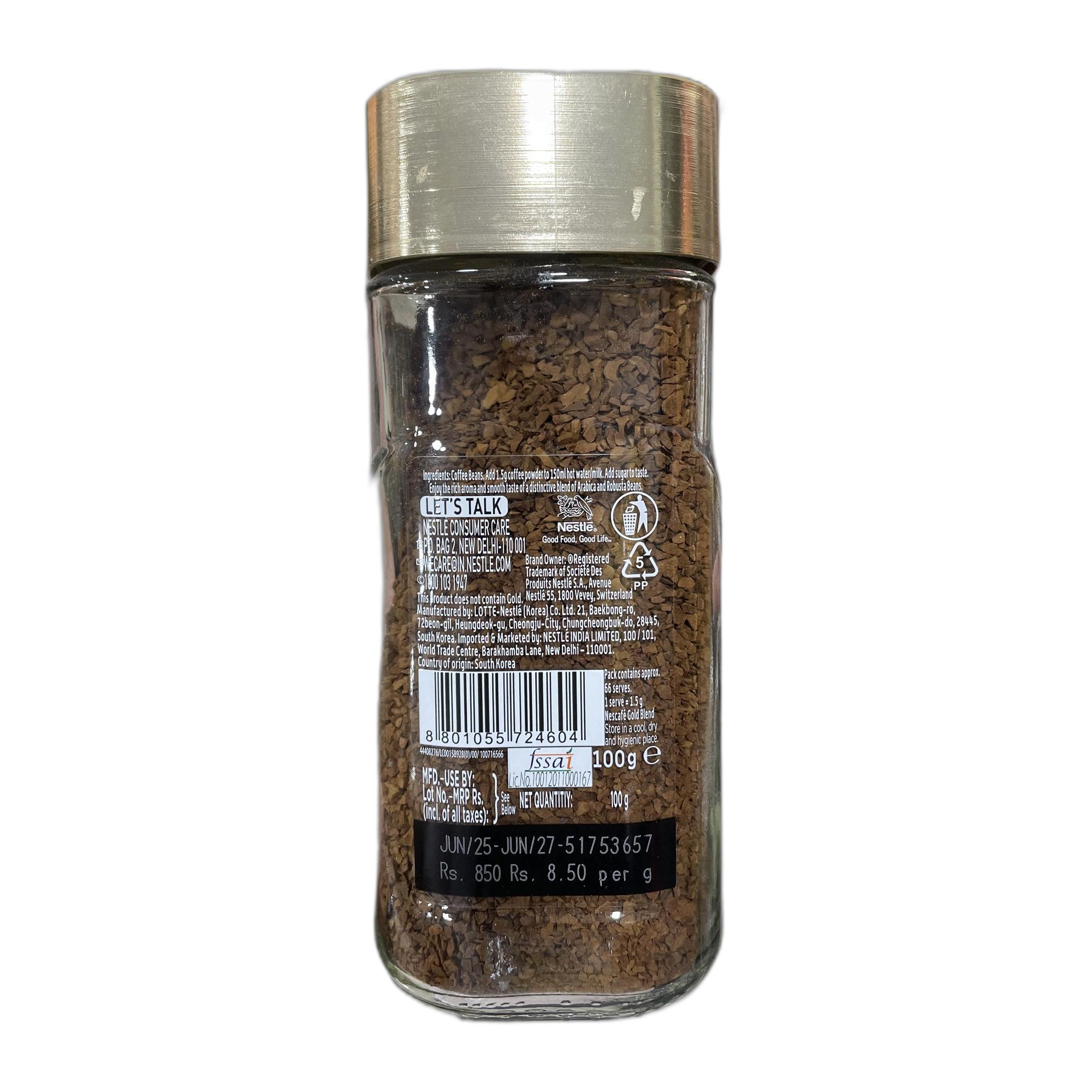 Nescafe Gold Blend Coffee, 100g Bottle, Ground