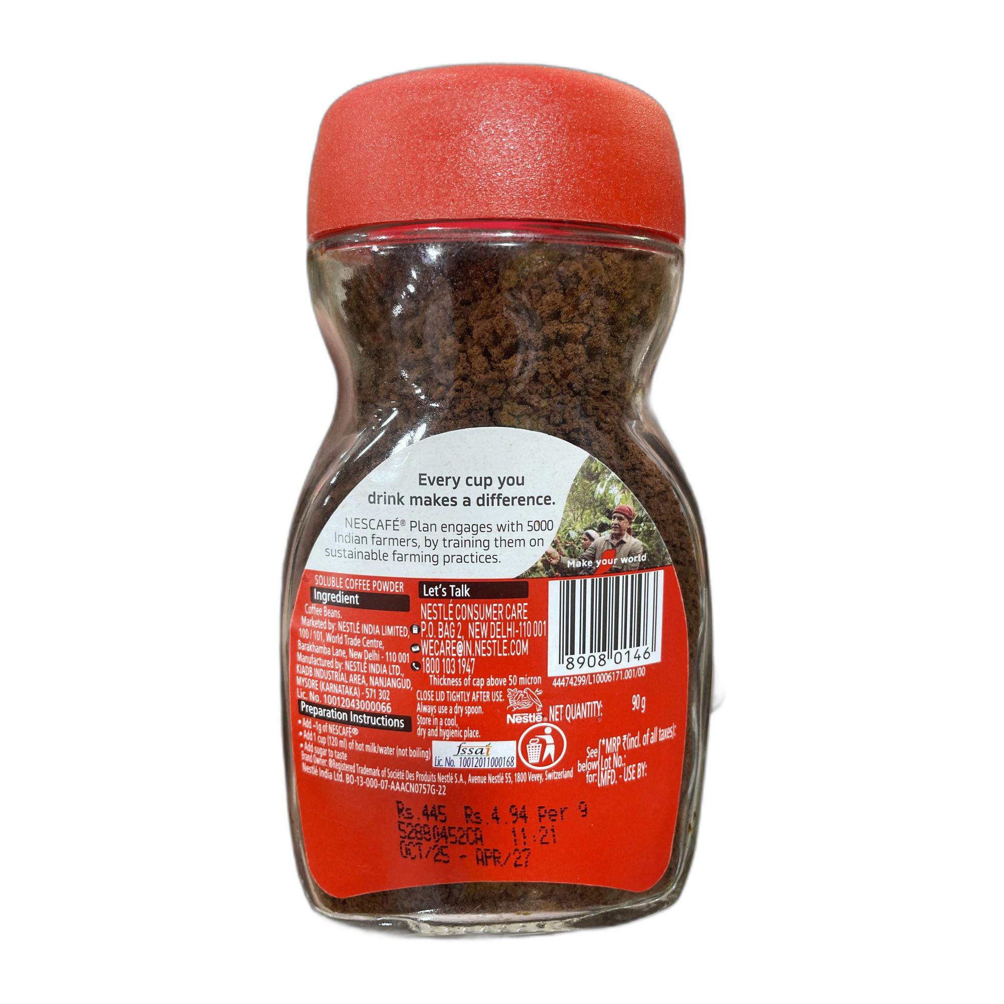 NESCAFE Classic Instant Coffee Powder | Great start to your morning | 100% Pure Coffee | 90g Jar