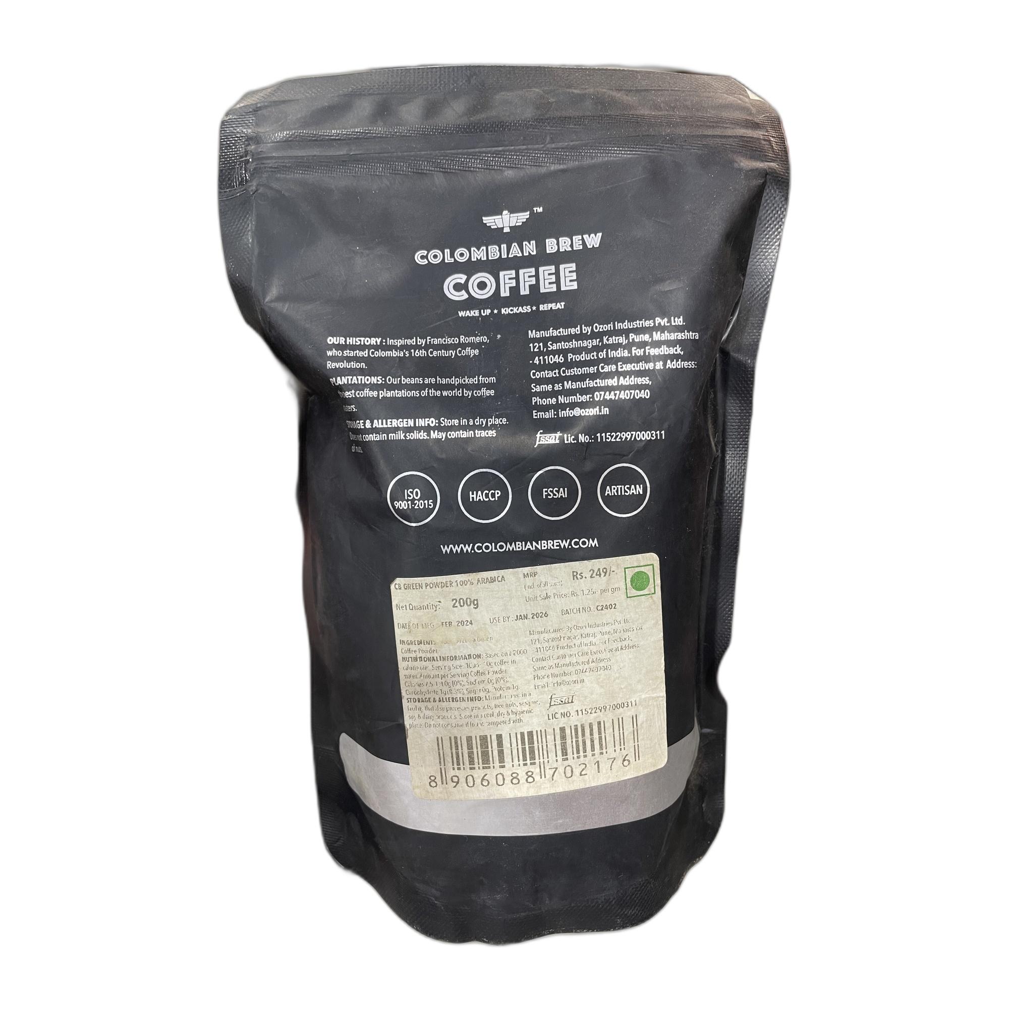 Colombian Brew Coffee 100% Arabica Green Coffee Beans Powder for Weight Management, 200g
