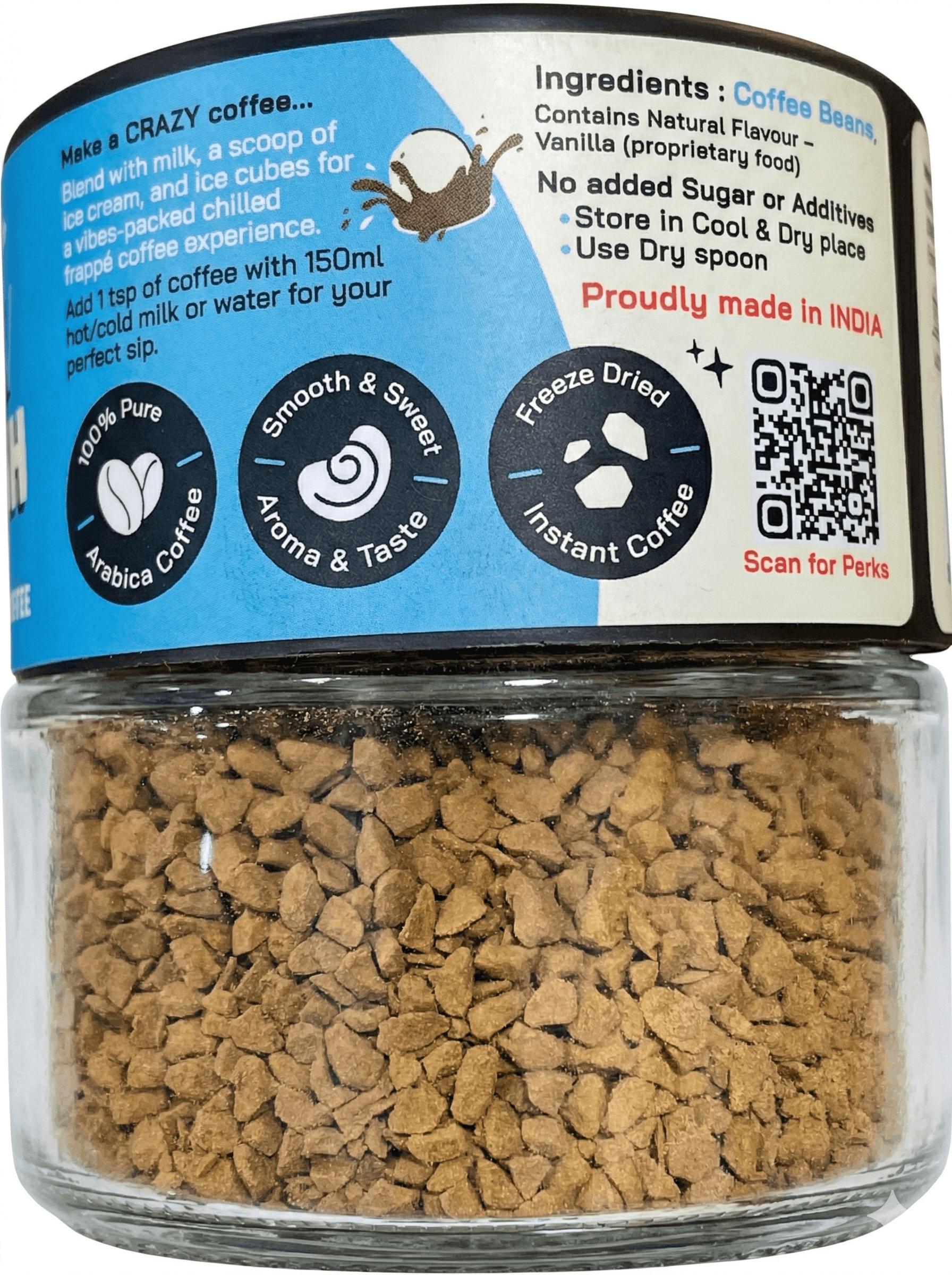 DAILY GRIND Vanilla Instant Coffee Powder 50g | Freeze-Dried Pure Arabica Coffee Granules | For Mochas, Espresso, Cappuccino, Latte, Frappes | Medium Roast Hot & Cold Coffee (25 Cups)