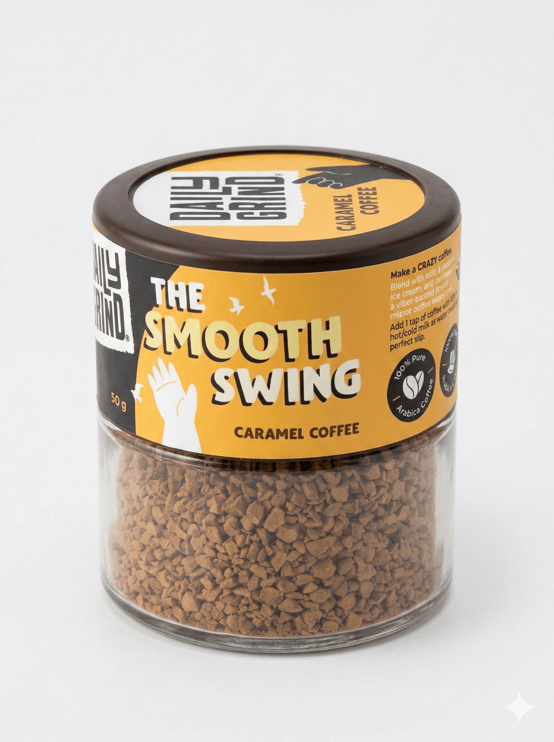 Tapper Tea: DAILY GRIND Caramel Instant Coffee Powder 50g | Freeze-Dried Pure Arabica Coffee Granules | For Mochas, Espresso, Cappuccino, Latte, Frappes | Medium Roast Hot & Cold Coffee (25 Cups)