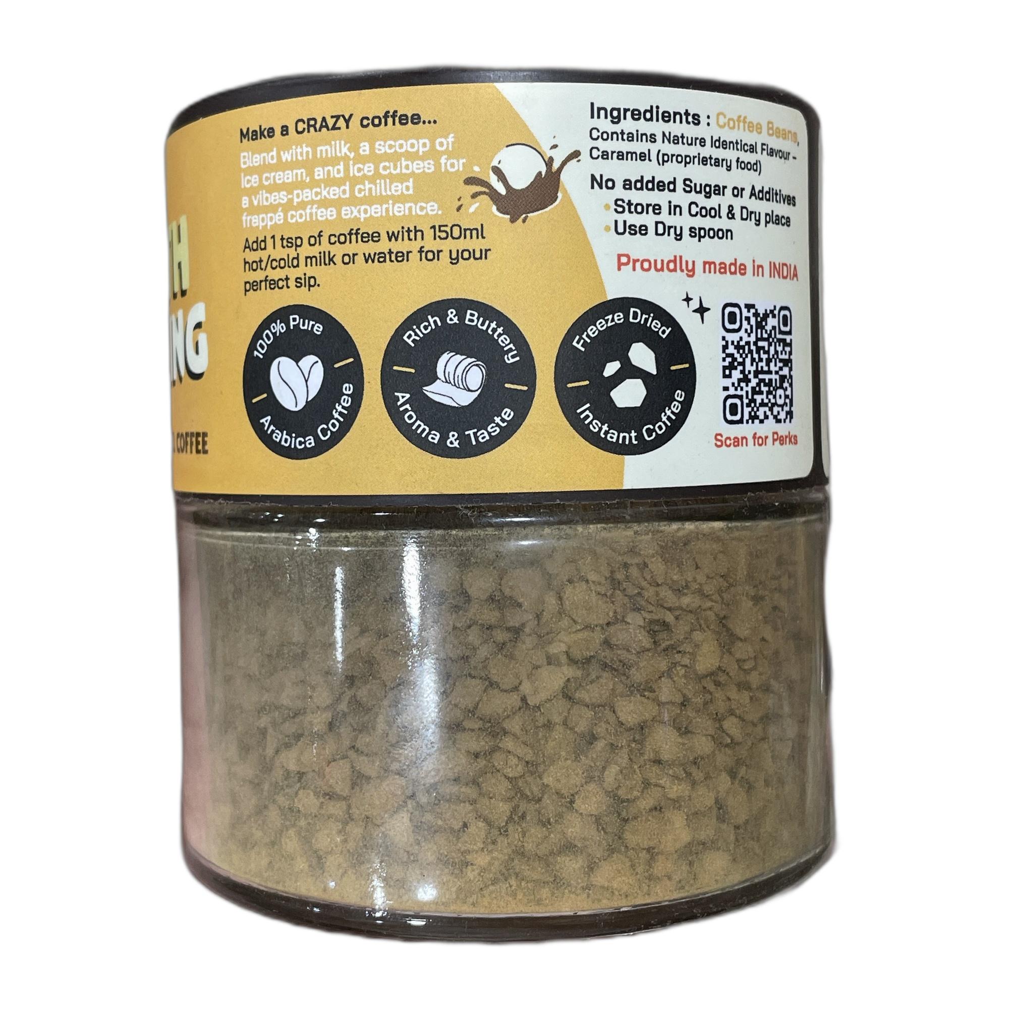 DAILY GRIND Caramel Instant Coffee Powder 50g | Freeze-Dried Pure Arabica Coffee Granules | For Mochas, Espresso, Cappuccino, Latte, Frappes | Medium Roast Hot & Cold Coffee (25 Cups)