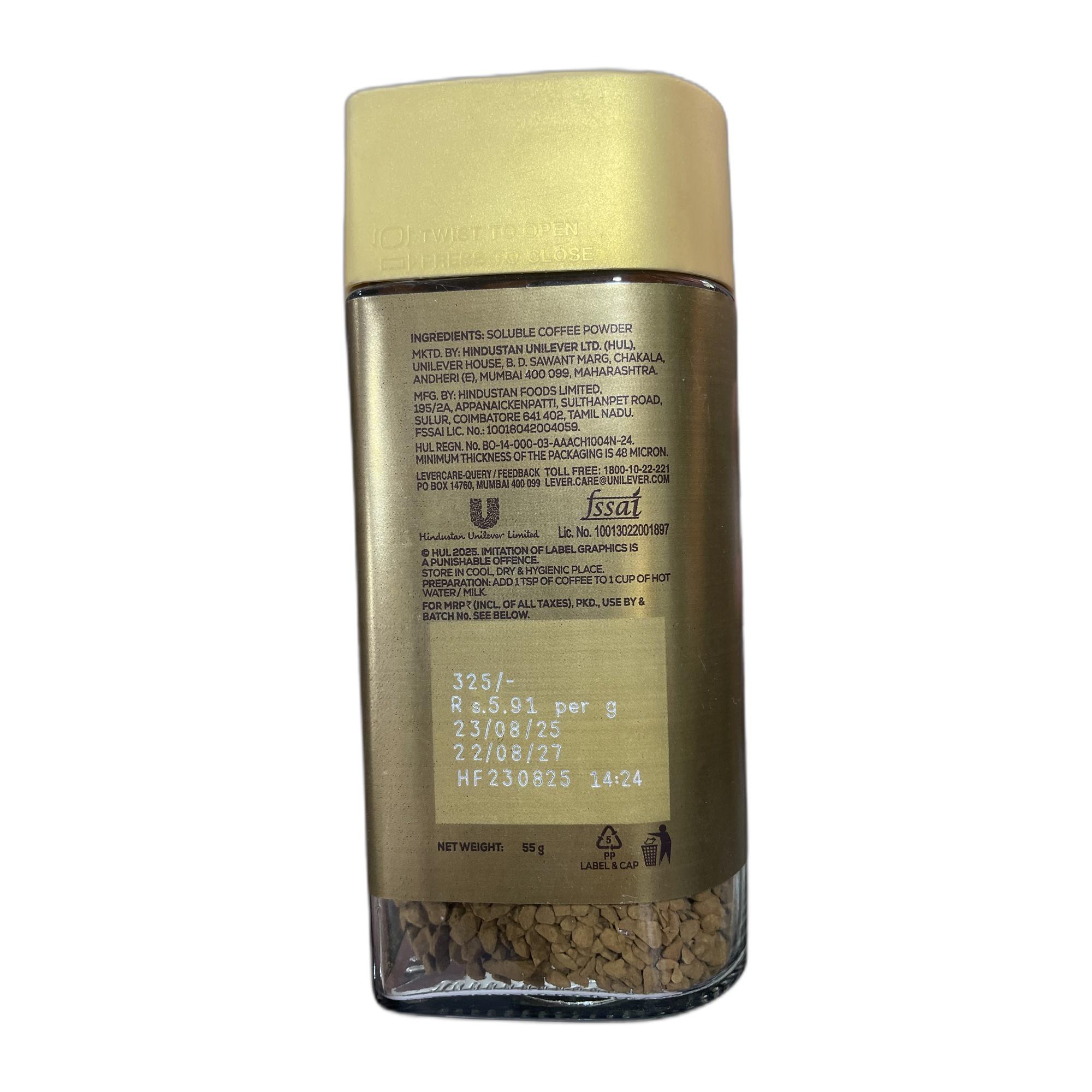 Bru Gold | Premium Freeze Dried Coffee Powder Bottle | Experience Intense Coffee Taste | Aromatic Instant Coffee | 55 Gram