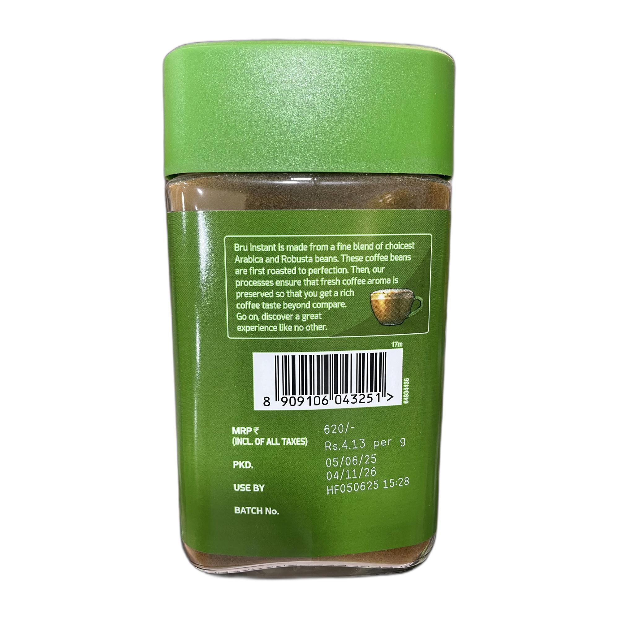 BRU Gold Instant Coffee Powder 150g Jar, 100% Pure Ground Coffee Powder from South India - Premium Arabica & Robusta Roasted Beans