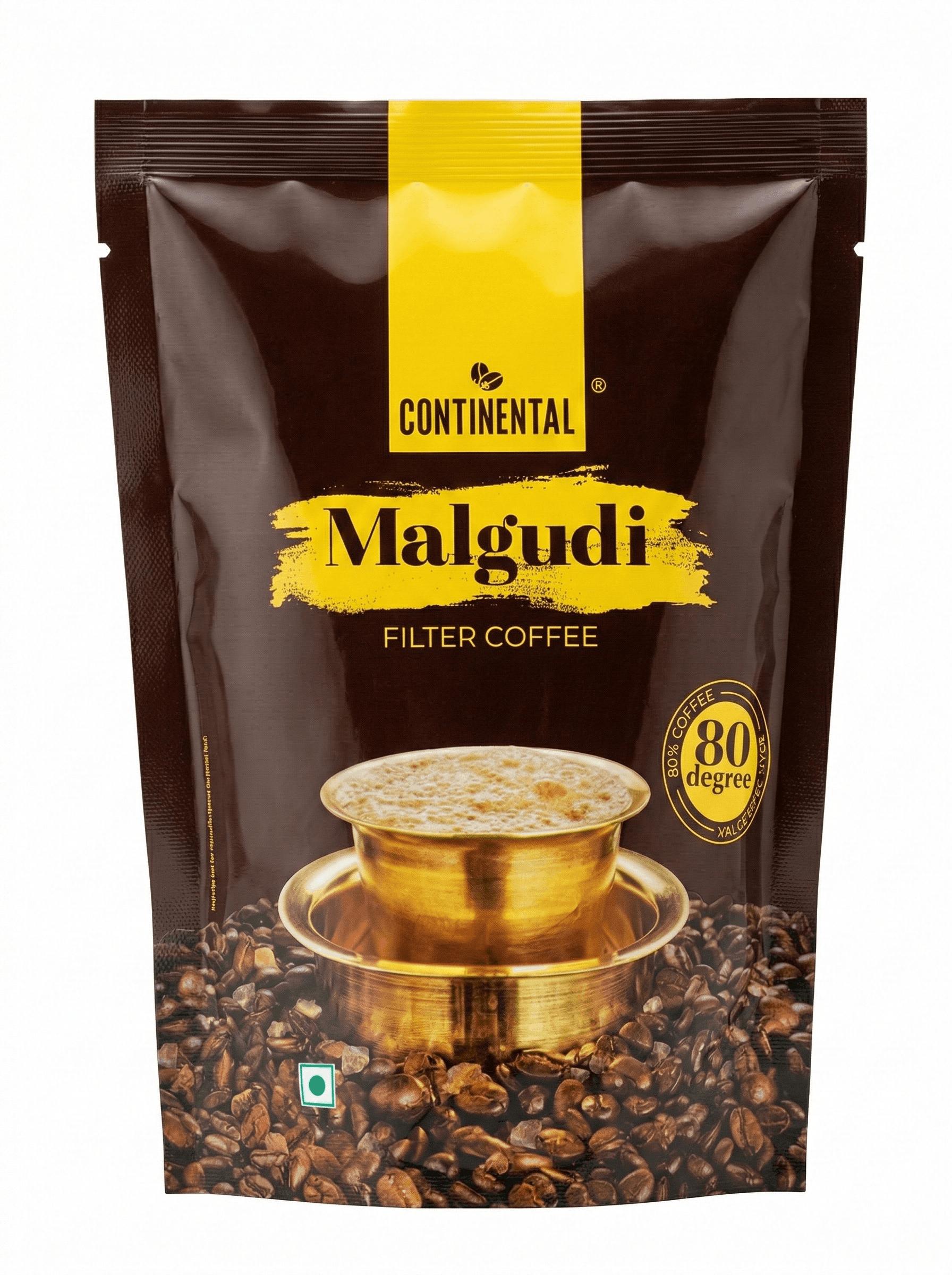 Tapper Tea: Continental Malgudi Filter Coffee Powder | 500gm Pouch | 80% Coffee - 20% Chicory | Traditional South Indian | Roasted Ground| Smooth Flavour and Rich Aroma