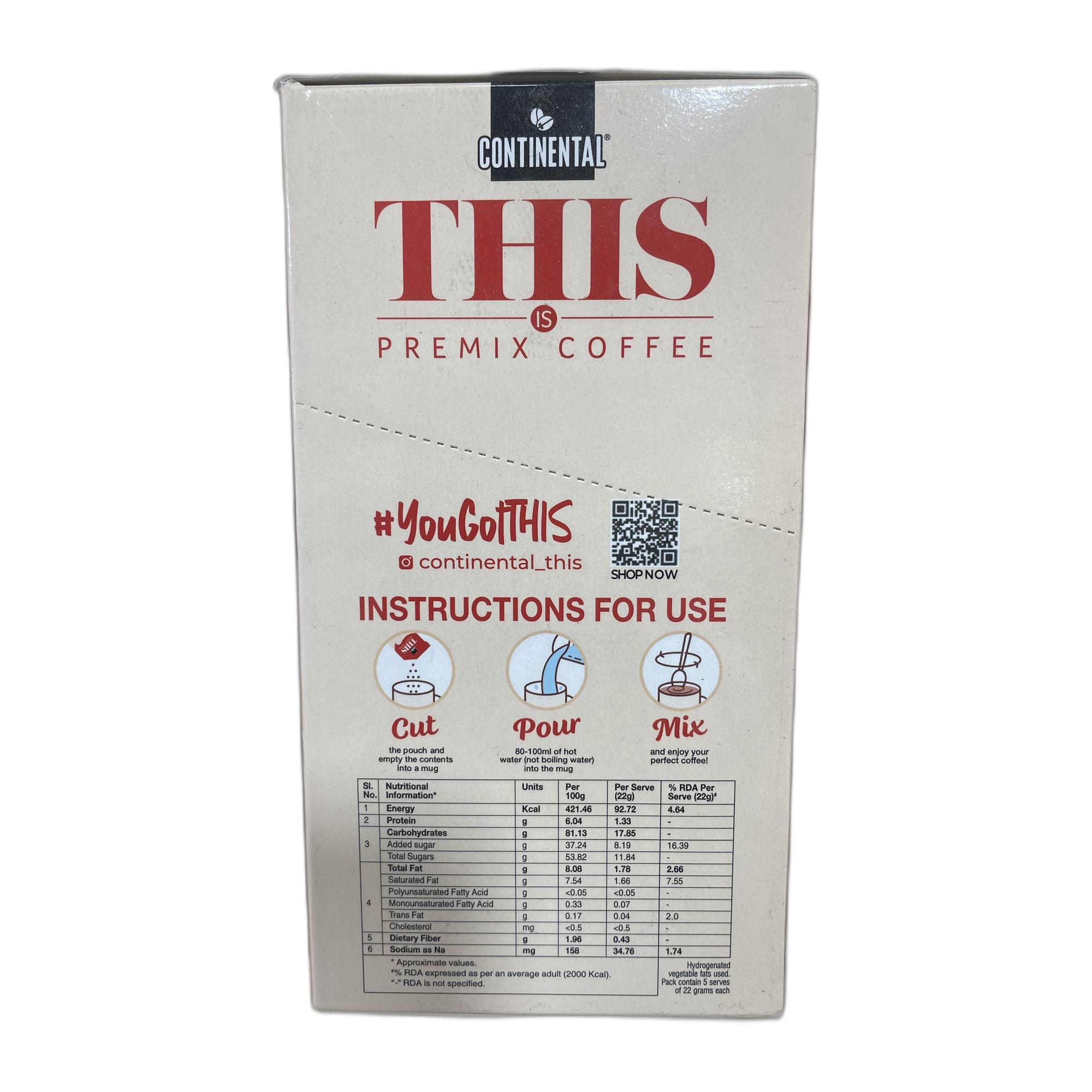 Continental THIS Cappuccino Instant Coffee Powder | 110g (5 Sachets, 22g per each) | 3In1 Instant Premix Flavoured Coffee | Smooth Flavour and Rich Taste | Just Add Hot Water | Cafe Like Coffee