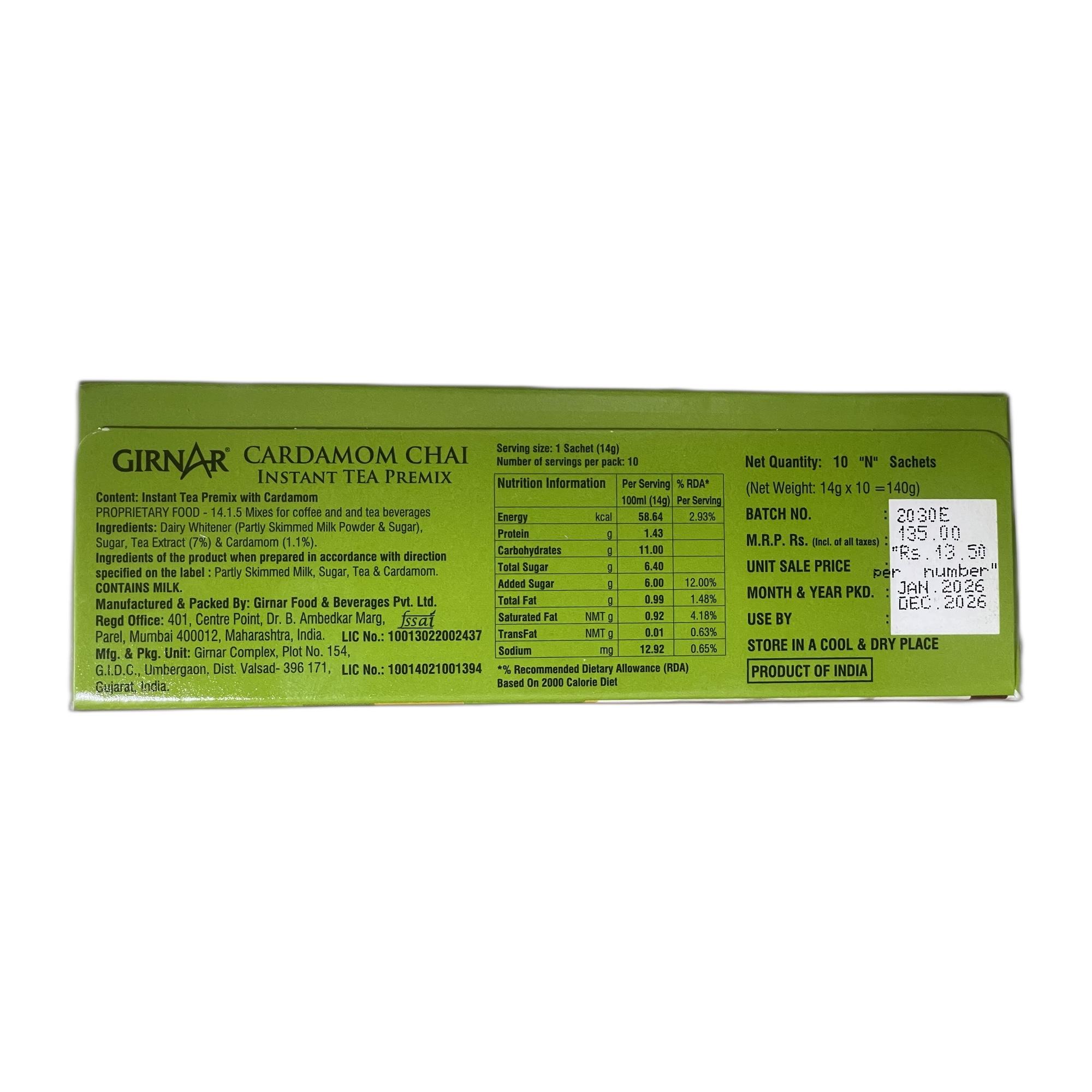Tapper Tea: Girnar Instant Premix With Cardamom (10 Sachets)