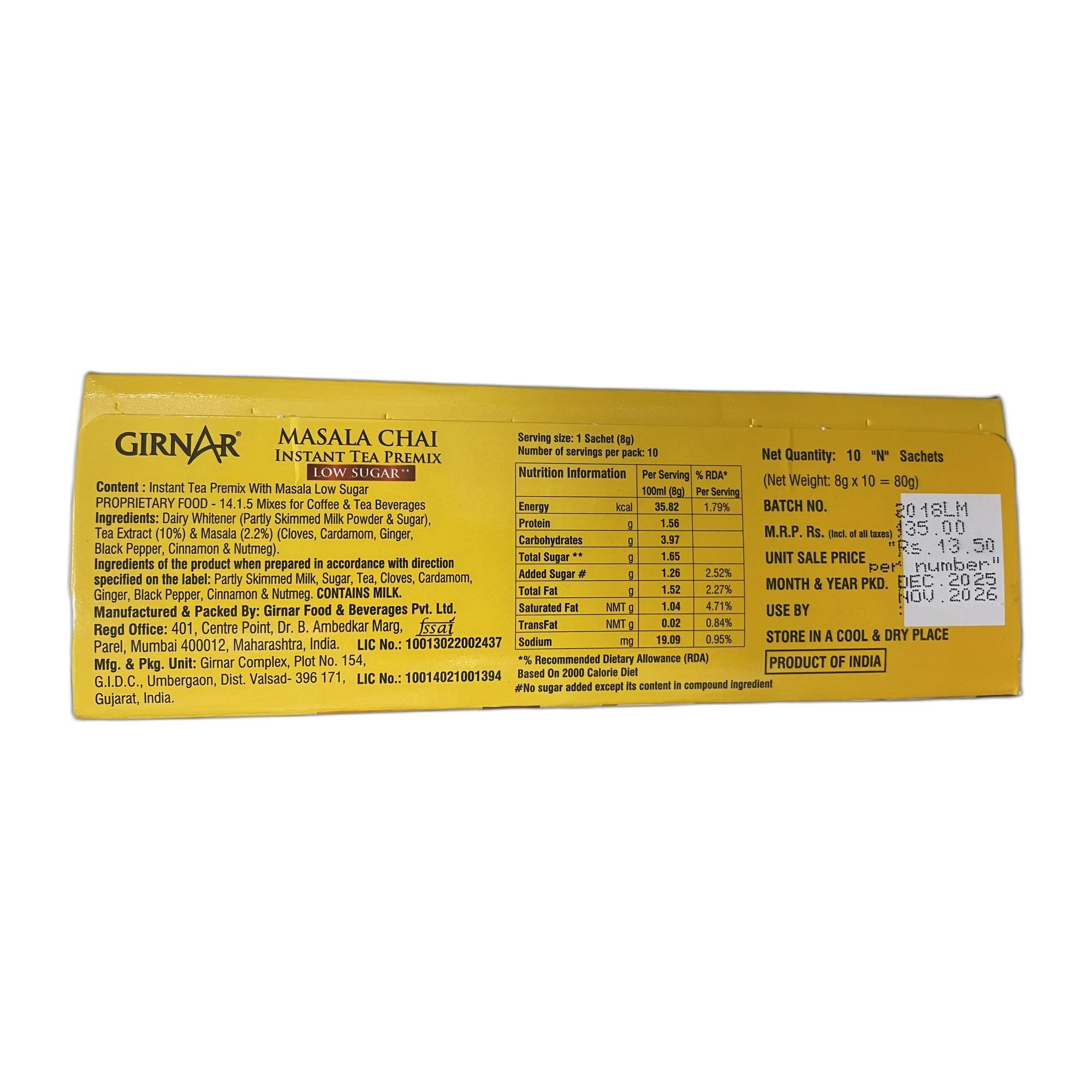 Girnar Instant Tea Premix With Masala Chai Low Sugar (10 Sachets)