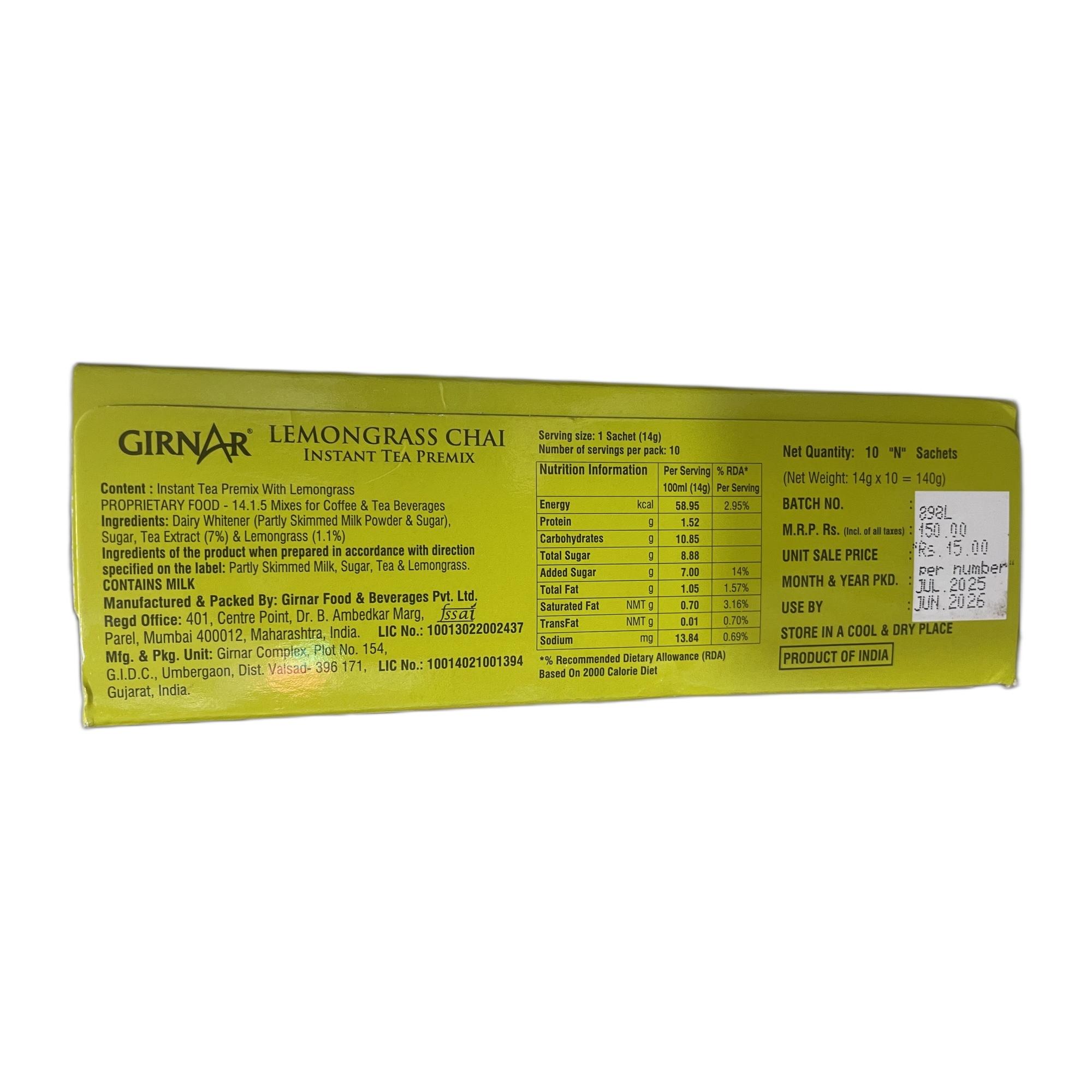 Girnar Instant Tea Premix With Lemongrass (10 Sachets)