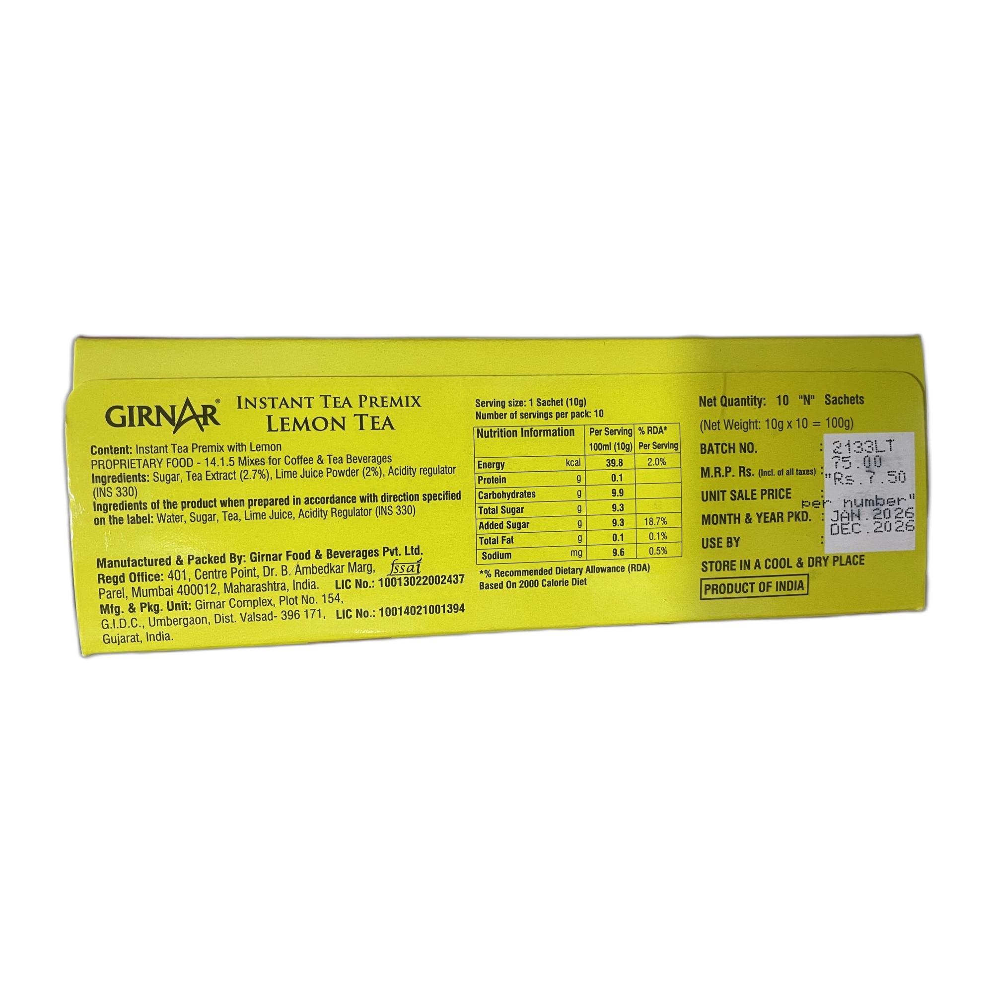 Tapper Tea: Girnar Instant Tea Premix Lemon Tea (10 Sachets)
