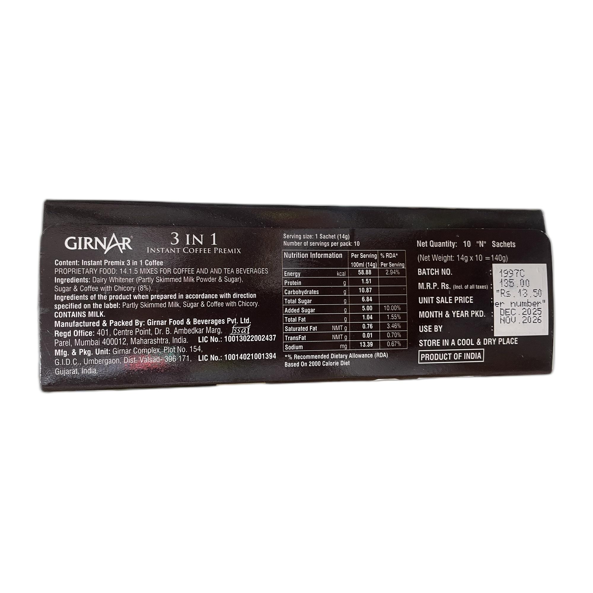 Girnar Instant Coffee Premix (10 Sachets)
