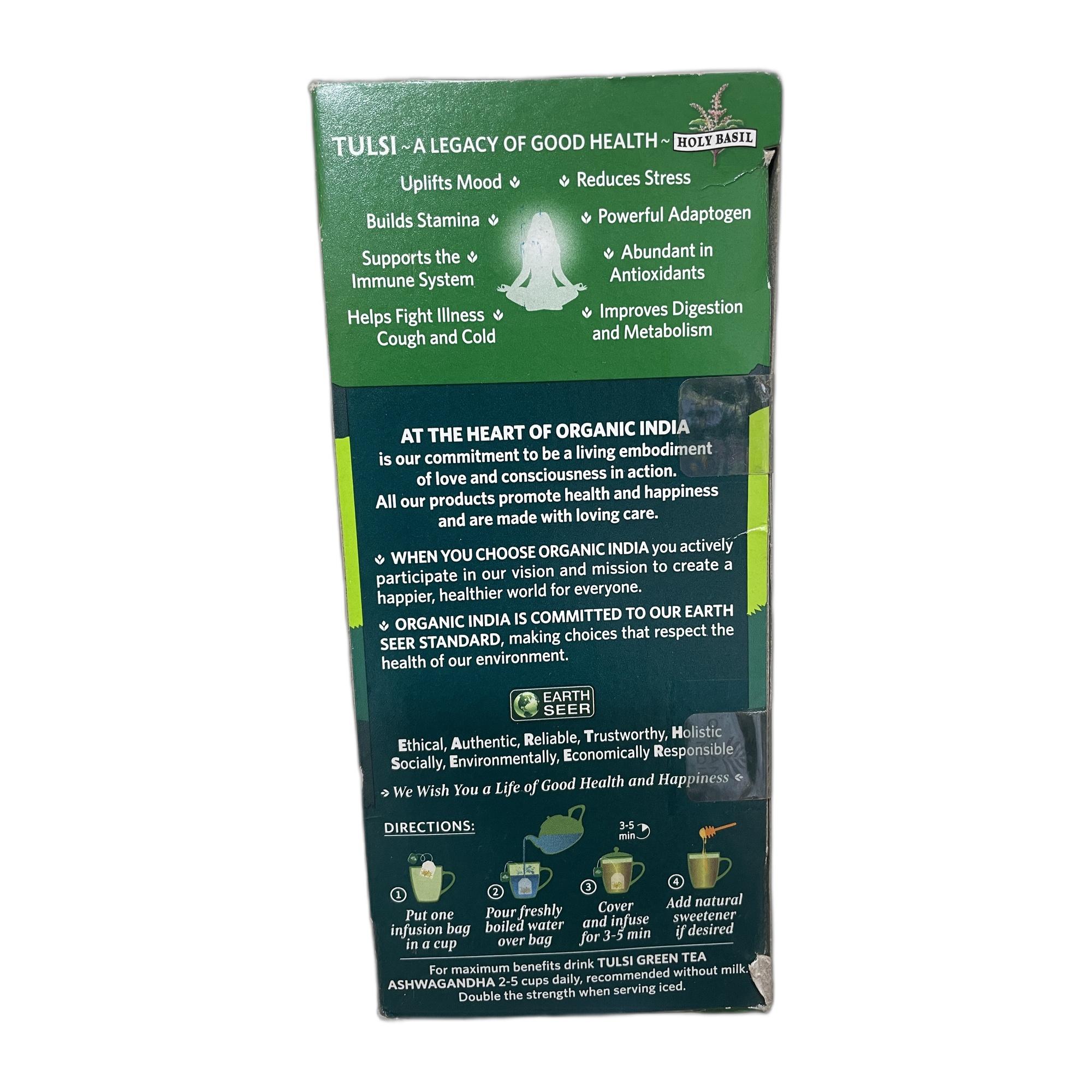 Organic India Tulsi Green Tea Ashwagandha - 25 Tea Bag (Pack of 1)