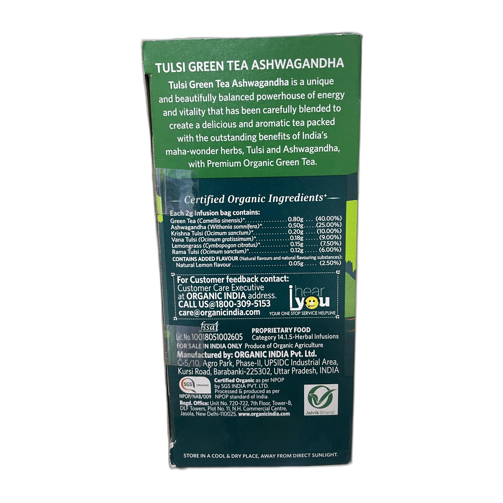 Organic India Tulsi Green Tea Ashwagandha - 25 Tea Bag (Pack of 1)
