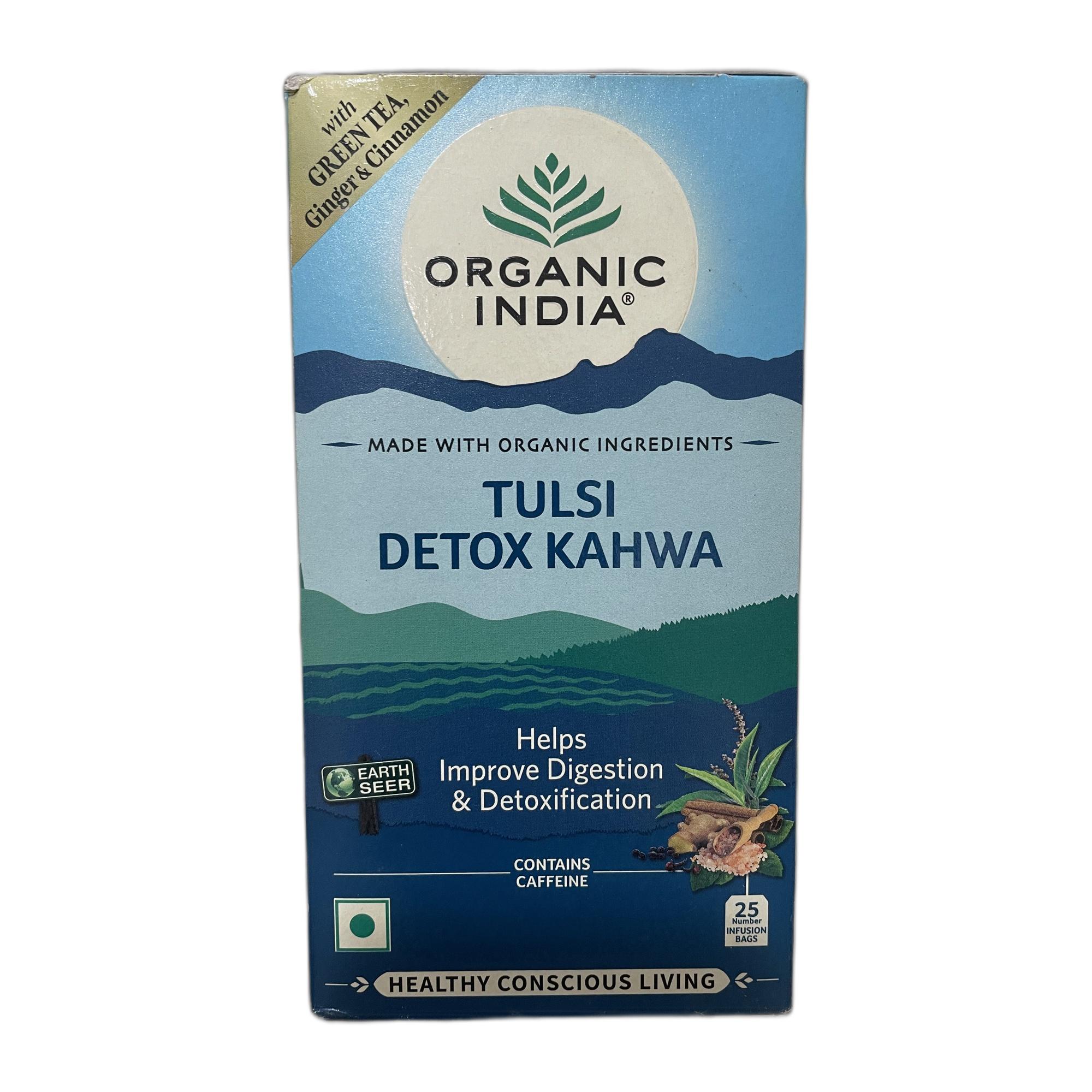 Tapper Tea: Organic India Tulsi Detox Kahwa - 25 Tea Bags, Helps Improve Digestion & Detoxification, Rich in Antioxidants, Made with Tulsi, Ginger, Clove, and Green Tea