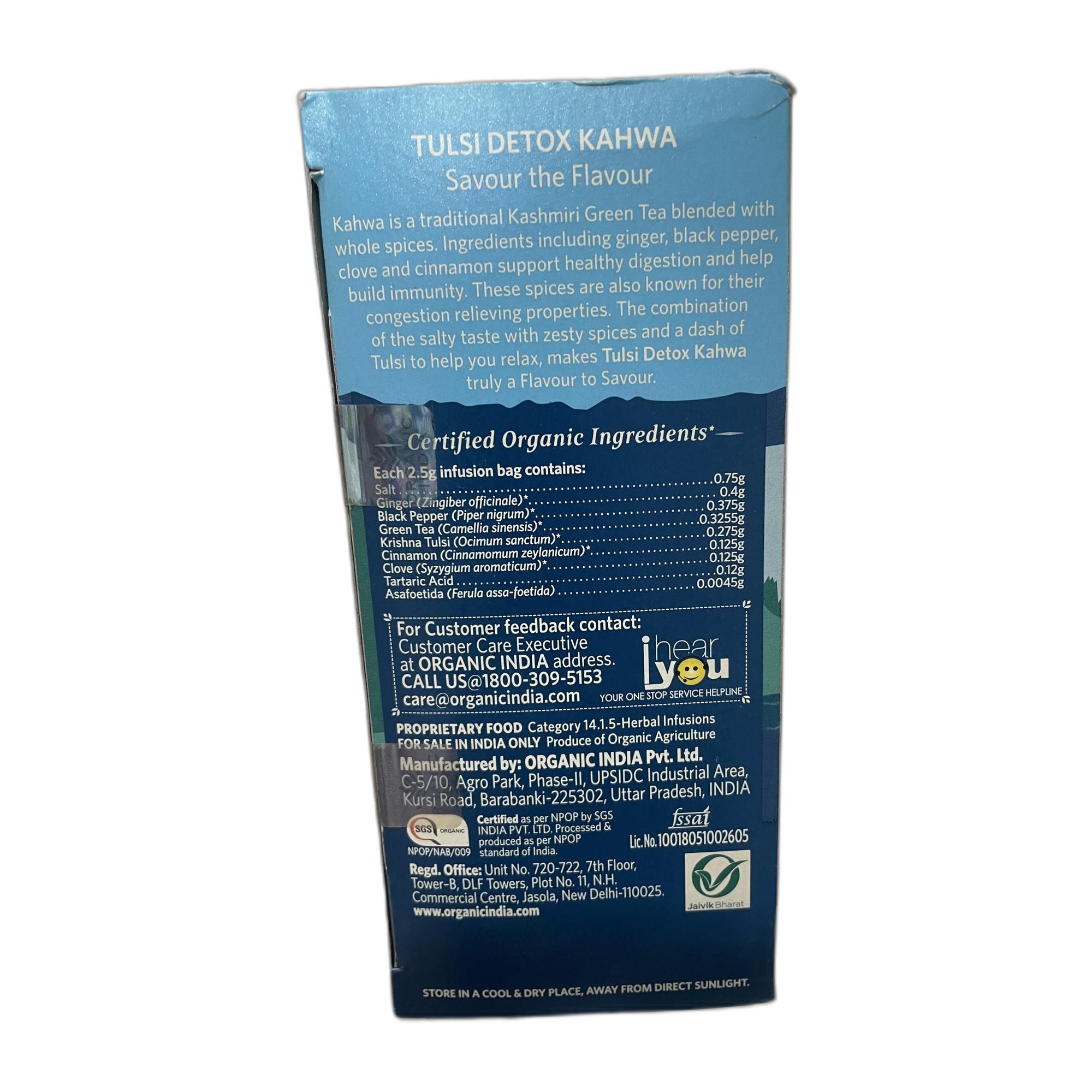 Organic India Tulsi Detox Kahwa - 25 Tea Bags, Helps Improve Digestion & Detoxification, Rich in Antioxidants, Made with Tulsi, Ginger, Clove, and Green Tea