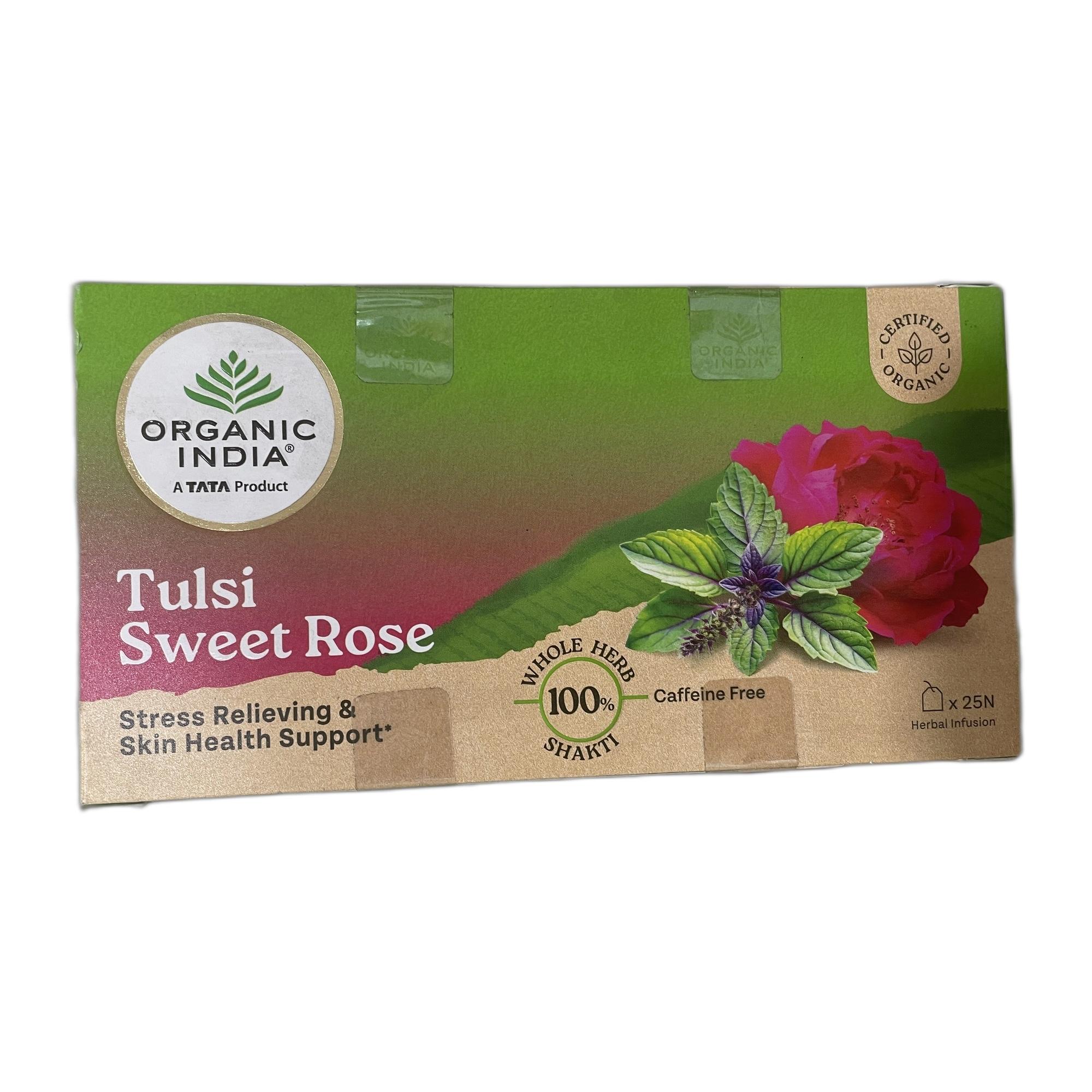 Tapper Tea: Organic India Tulsi Sweet Rose - 25 Tea Bags, Stress Relieving, Supports Radiant Skin, Rich in Antioxidants, Made with Tulsi, Chamomile, and Rose Certified Organic