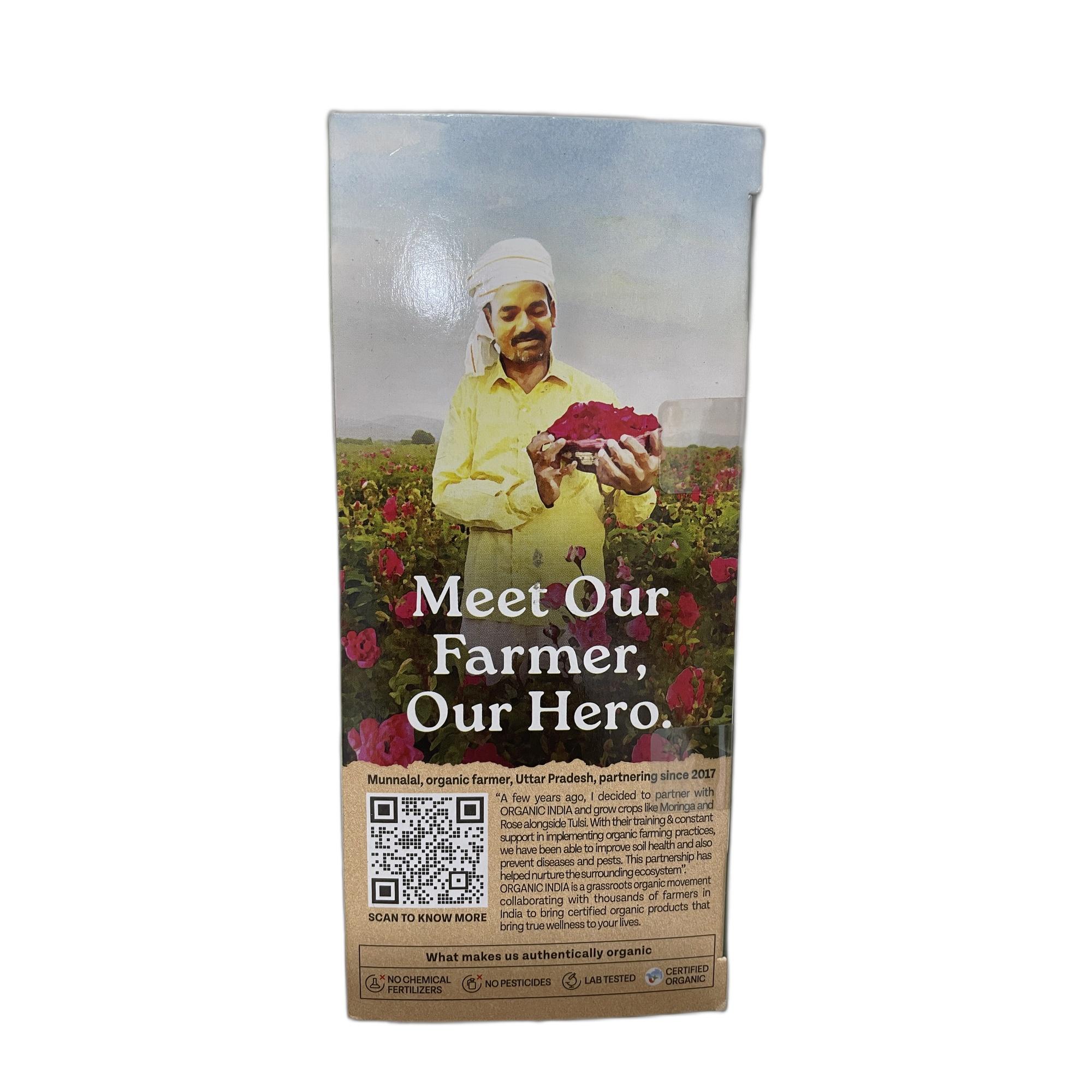 Organic India Tulsi Sweet Rose - 25 Tea Bags, Stress Relieving, Supports Radiant Skin, Rich in Antioxidants, Made with Tulsi, Chamomile, and Rose Certified Organic