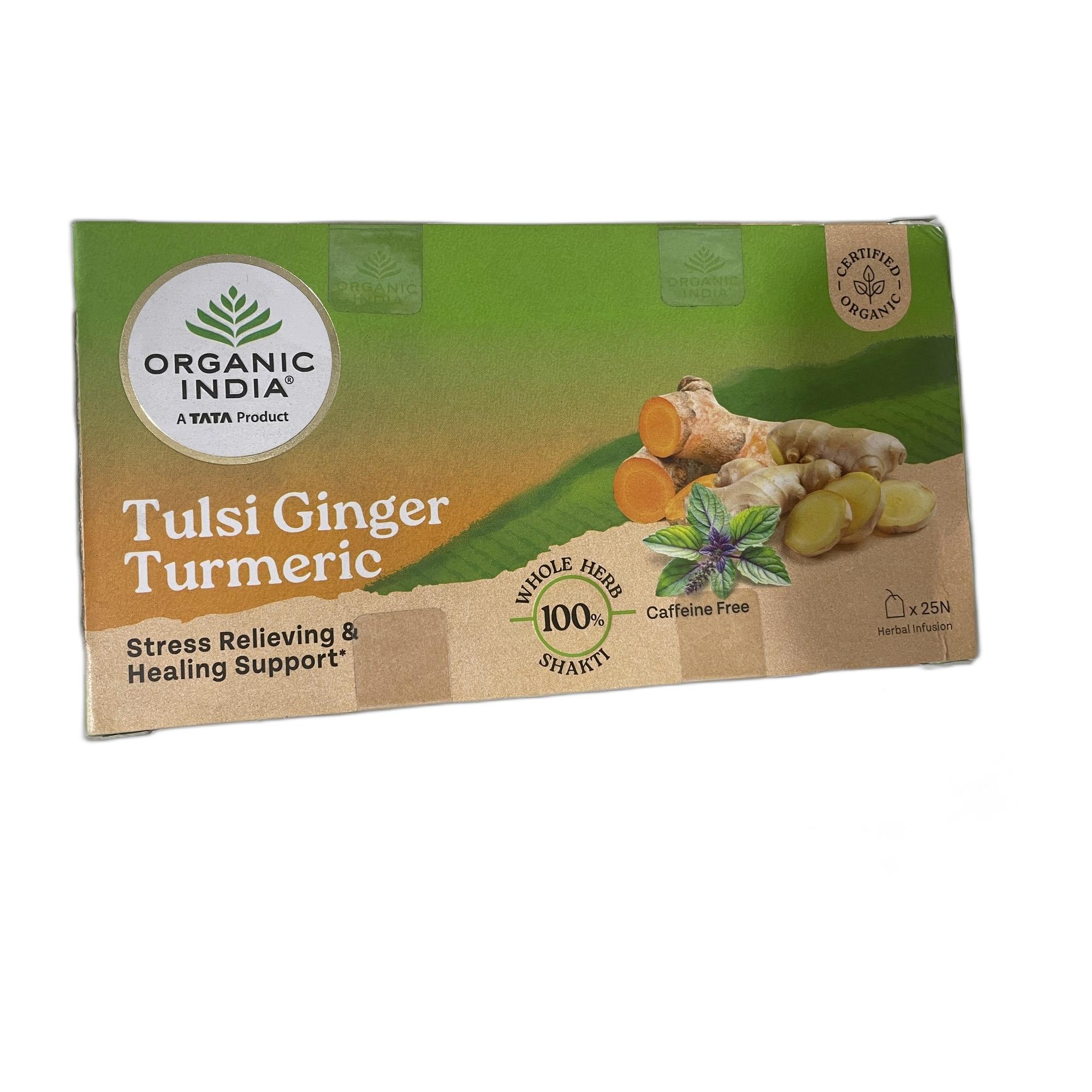 Tapper Tea: Organic India Tulsi Ginger Turmeric - 25 Tea Bags, Boosts Immunity, Supports Healing & Recovery, Rich in Antioxidants, Made with Tulsi, Turmeric, Cinnamon, and Pepper