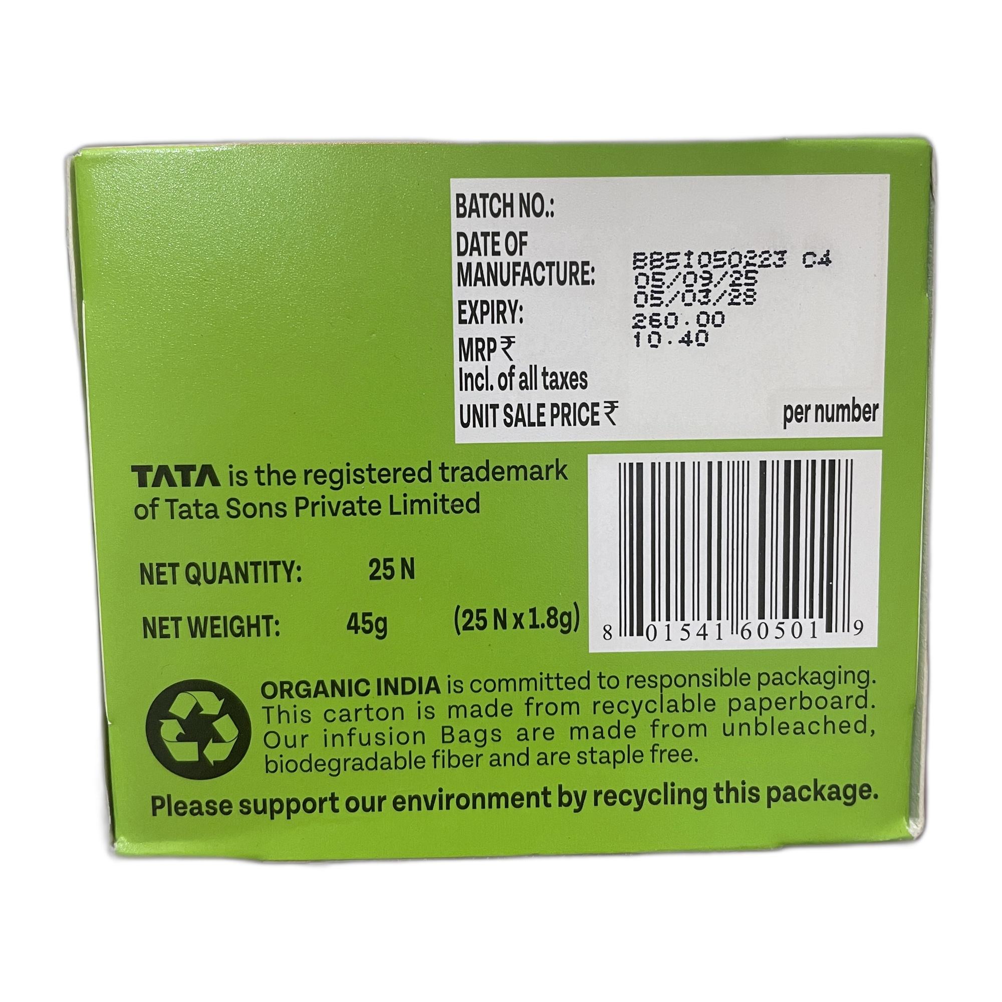 Organic India Tulsi Mulethi - 25 Tea Bags, Rich in Antioxidants, Eases Cough & Cold Symptoms, Stress Relieving, Boosts Immunity, Caffeine-Free, Whole Herbs Certified Organic