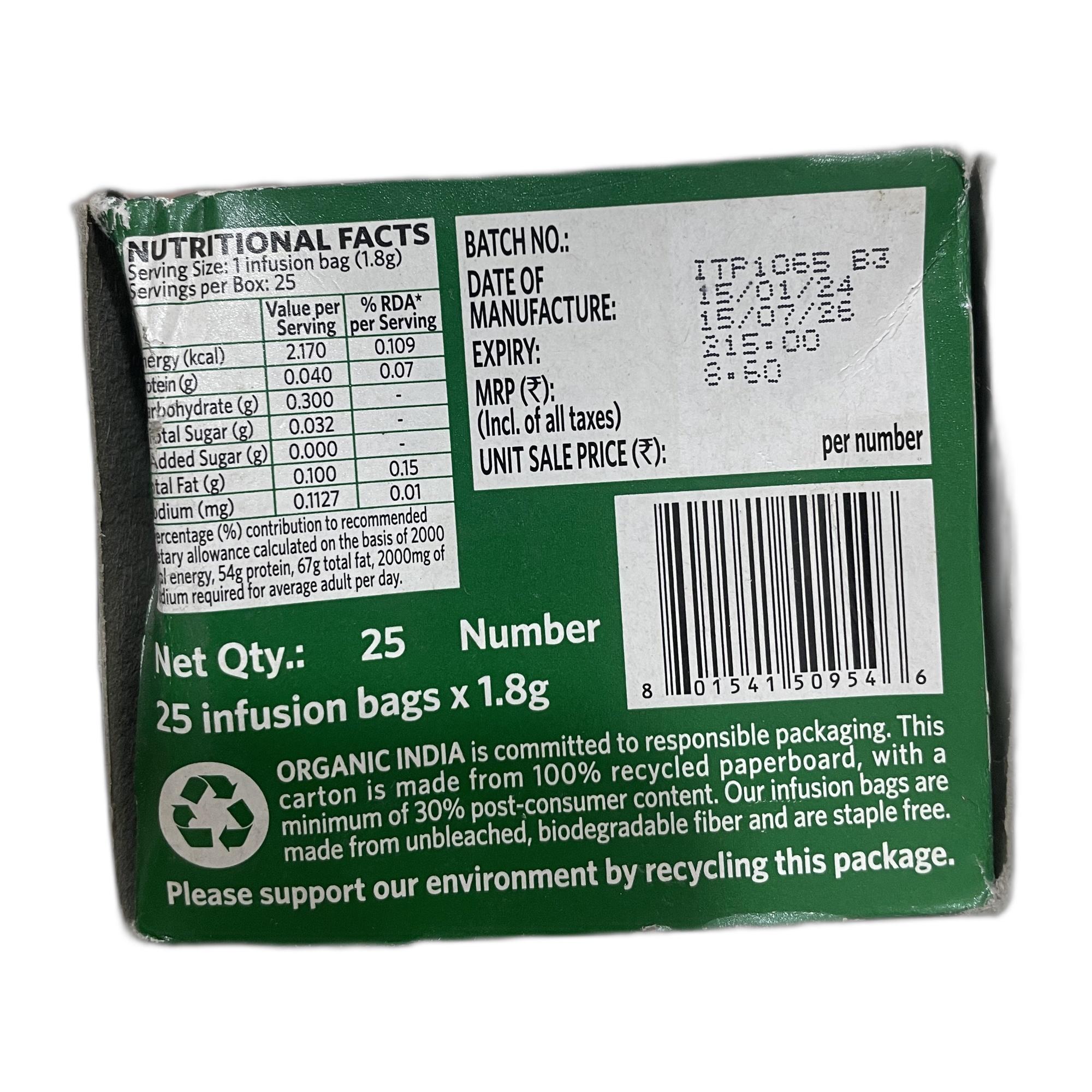 Organic India Tulsi Green Tea Jasmine - 25 Tea Bag (Pack of 1)
