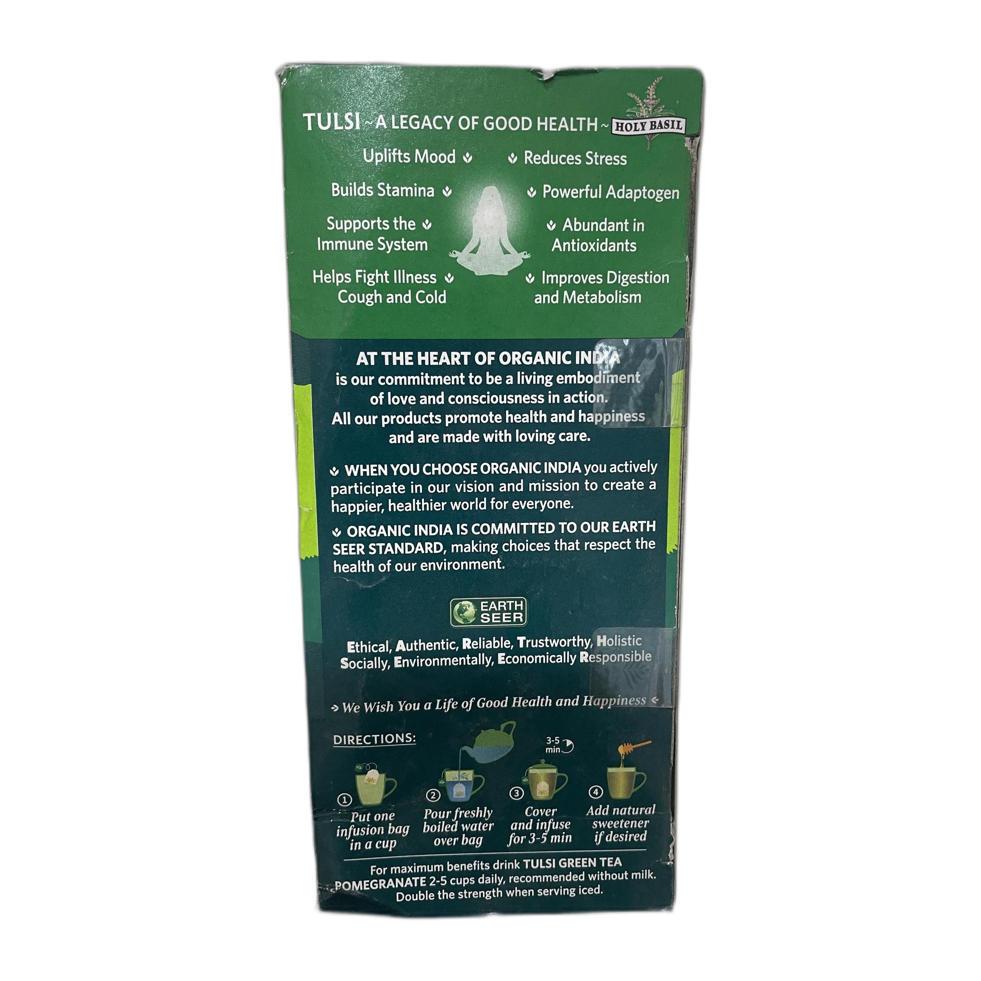 Organic India Tulsi Green Tea Pomegranate - 25 Tea Bag (Pack of 1)