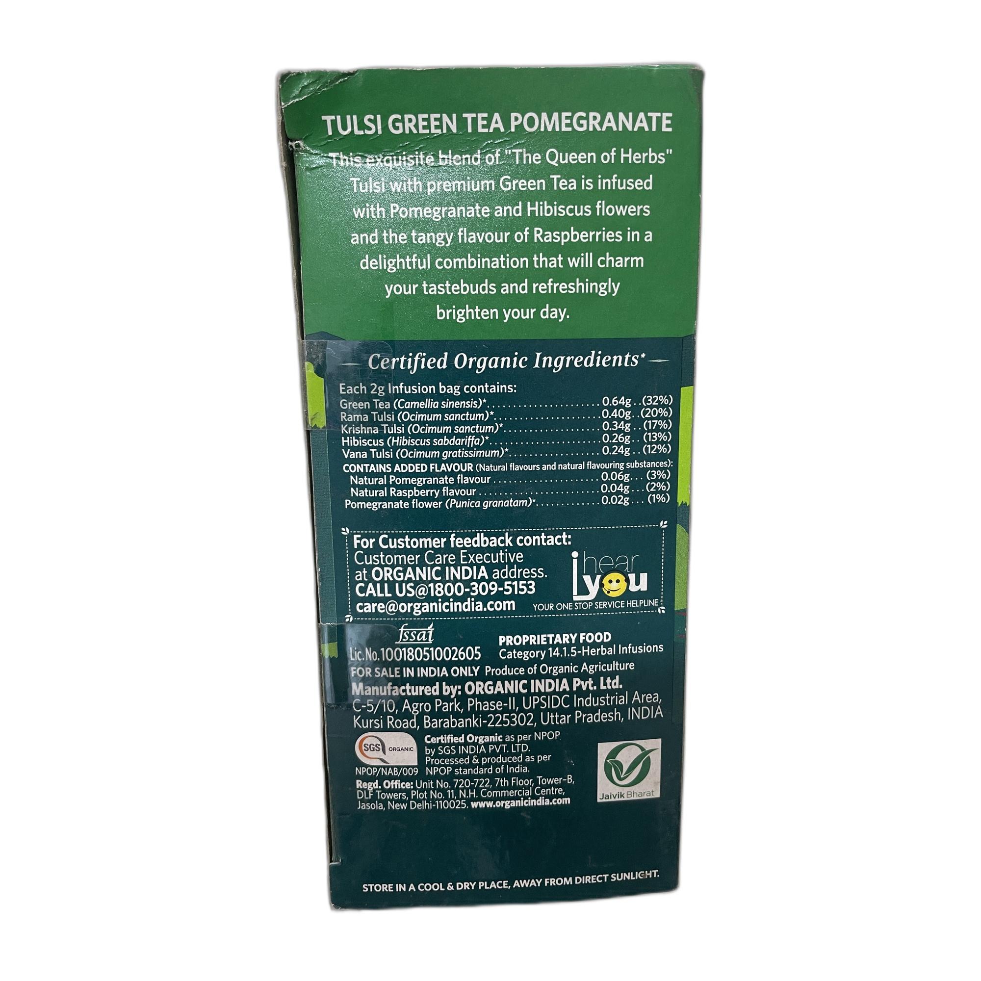 Organic India Tulsi Green Tea Pomegranate - 25 Tea Bag (Pack of 1)