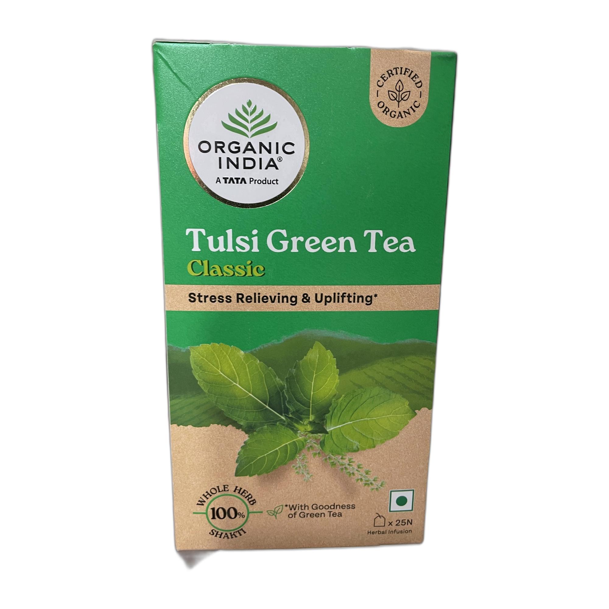 Tapper Tea: Organic India Tulsi Green Tea Classic - 25 Tea Bags, Uplifts Mood, Rich in Antioxidants, Blend of Rama, Krishna & Vana Tulsi, Certified Organic