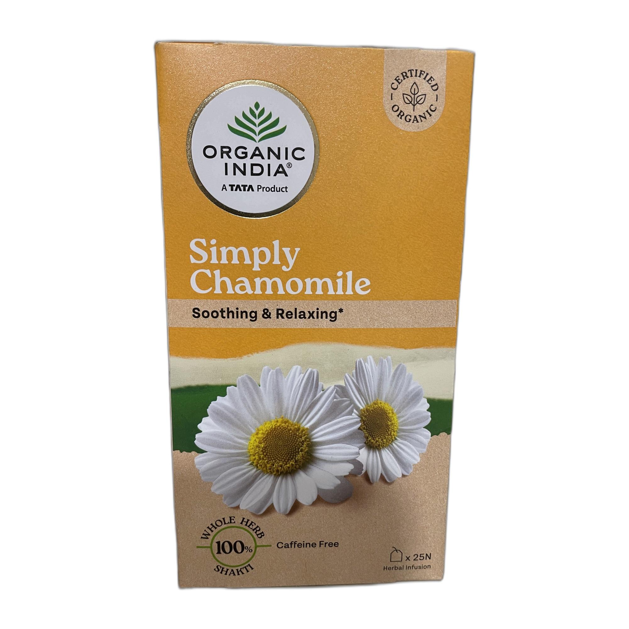 Tapper Tea: Organic India Simply Chamomile Infusion, 25 Tea Bags, Certified Organic, Soothing & Relaxing, Caffeine-Free, Whole Herb Blend