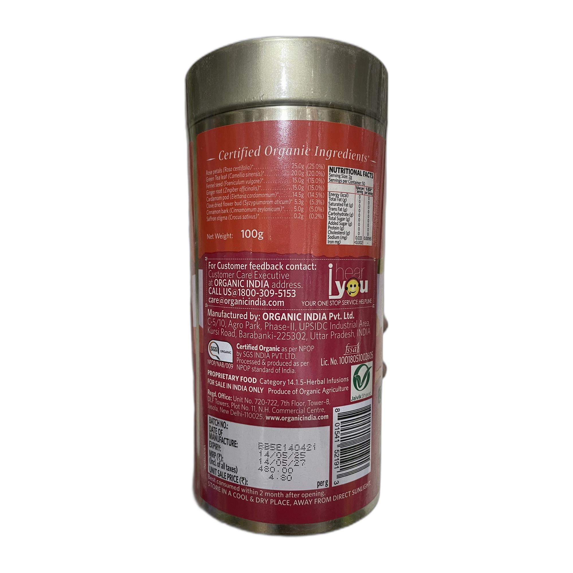 Organic India Kashmiri Kahwa with Saffron 100 gm Tin