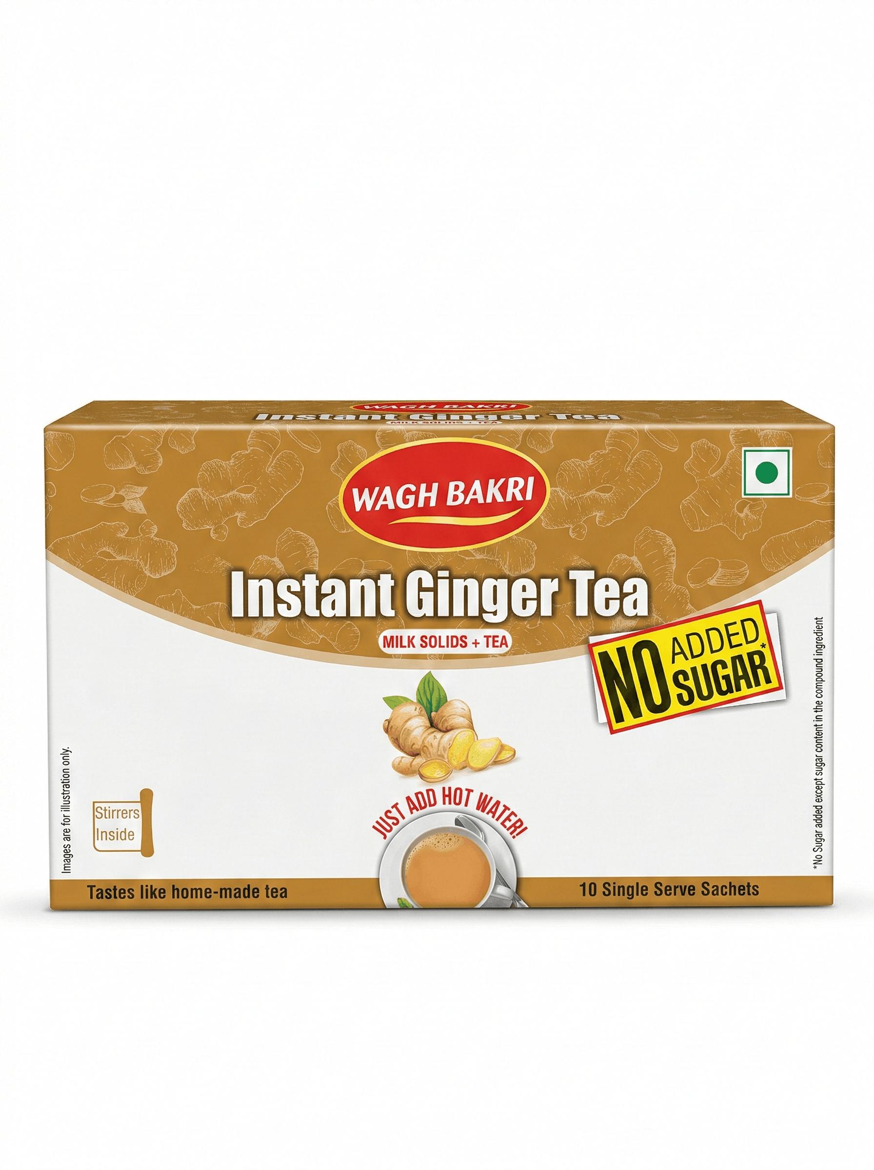 Tapper Tea: Wagh Bakri Instant Ginger Tea Premix 10 Sachets (10 x 8g), 80 grams
