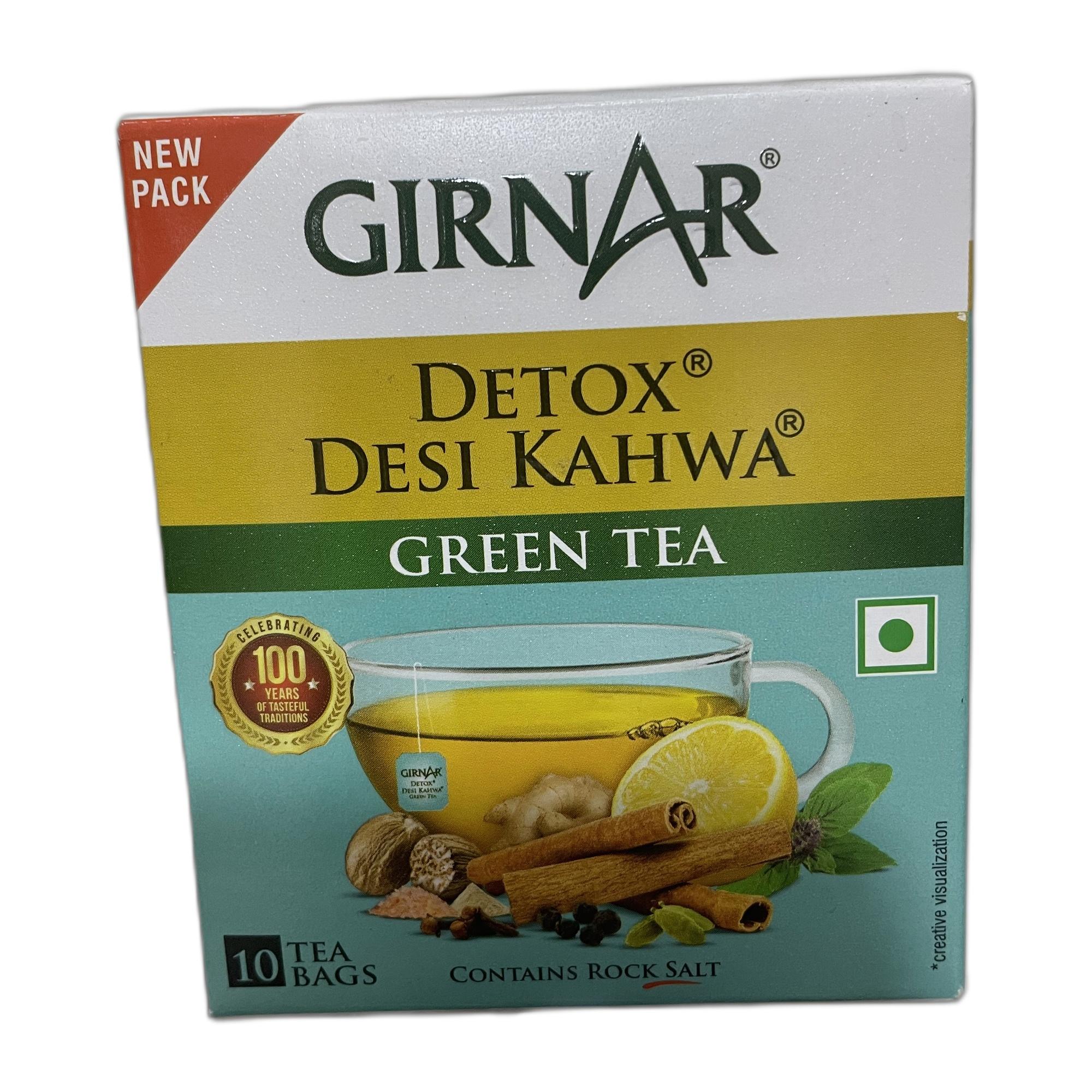 Tapper Tea: Girnar Detox Green Tea - Desi Kahwa (10 Tea Bags) 25 gm