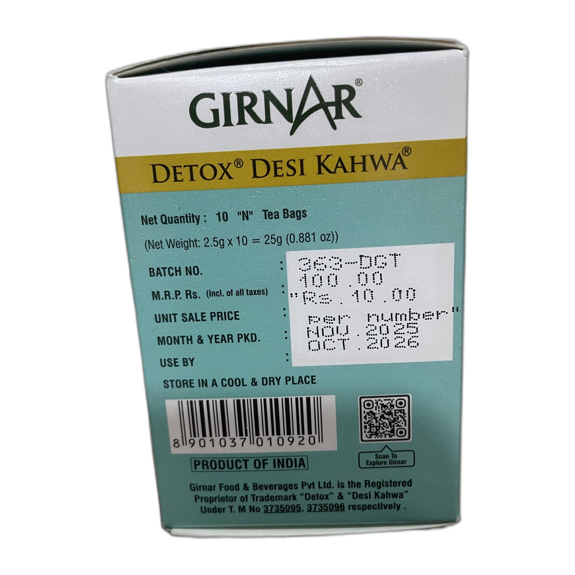 Girnar Detox Green Tea - Desi Kahwa (10 Tea Bags) 25 gm