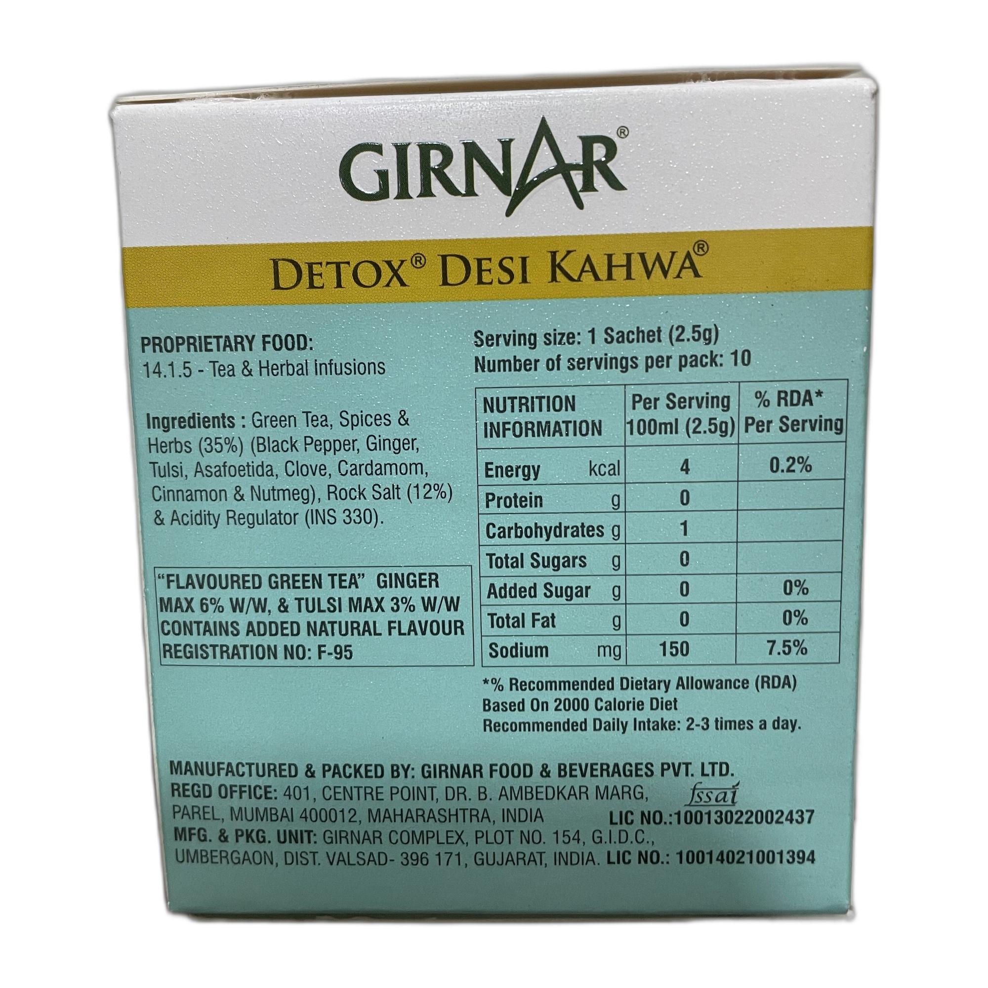 Girnar Detox Green Tea - Desi Kahwa (10 Tea Bags) 25 gm
