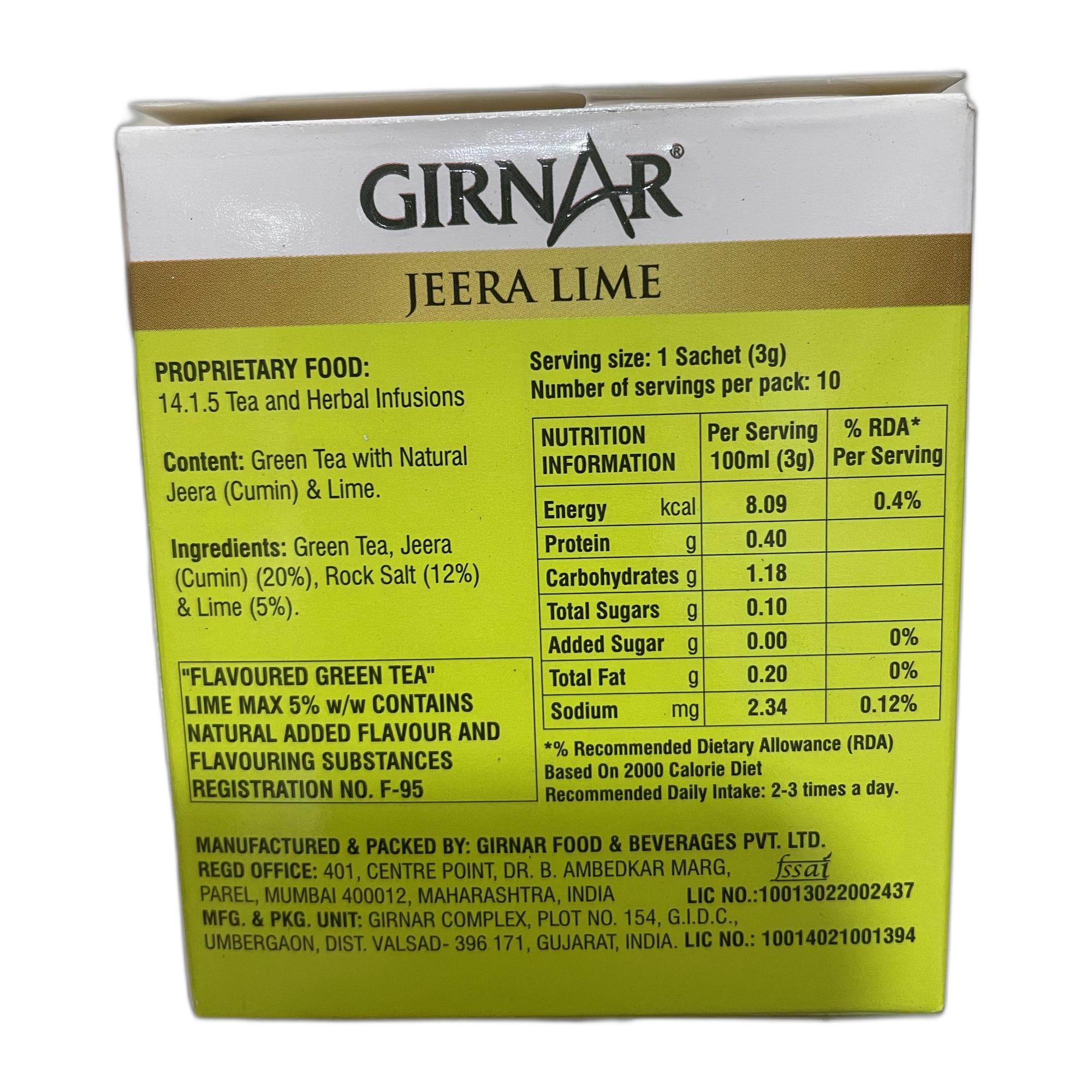 Girnar Jeera Lime Green Tea (10 Tea Bags) 30 gm