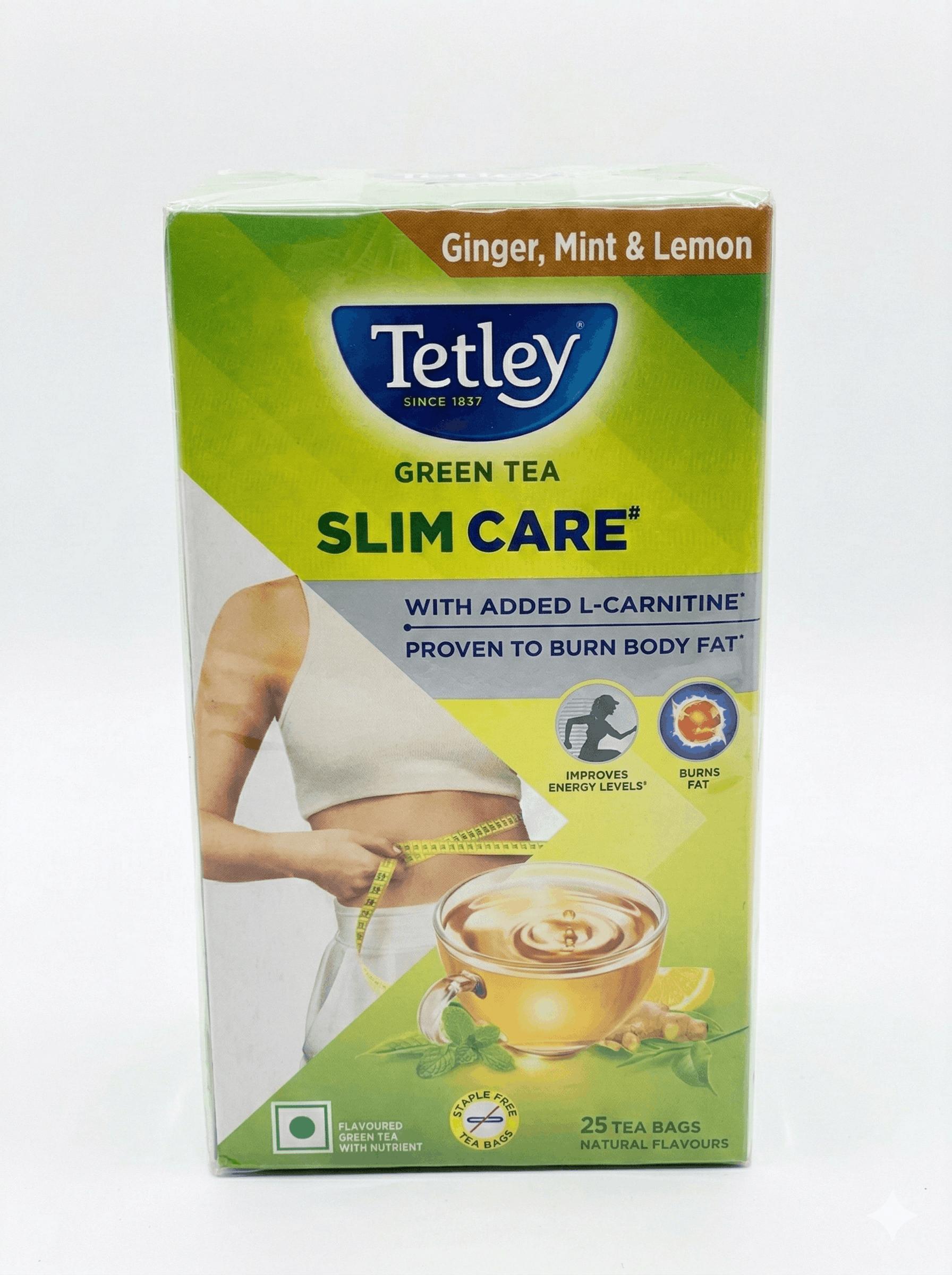 Tapper Tea: Tetley Green Tea Slim Care, With Added L-Carnitine, Helps Burn Body Fat, Boosts Energy, Low Calories, Delicious Natural Lemon and Honey Flavours, Makes 25 cups