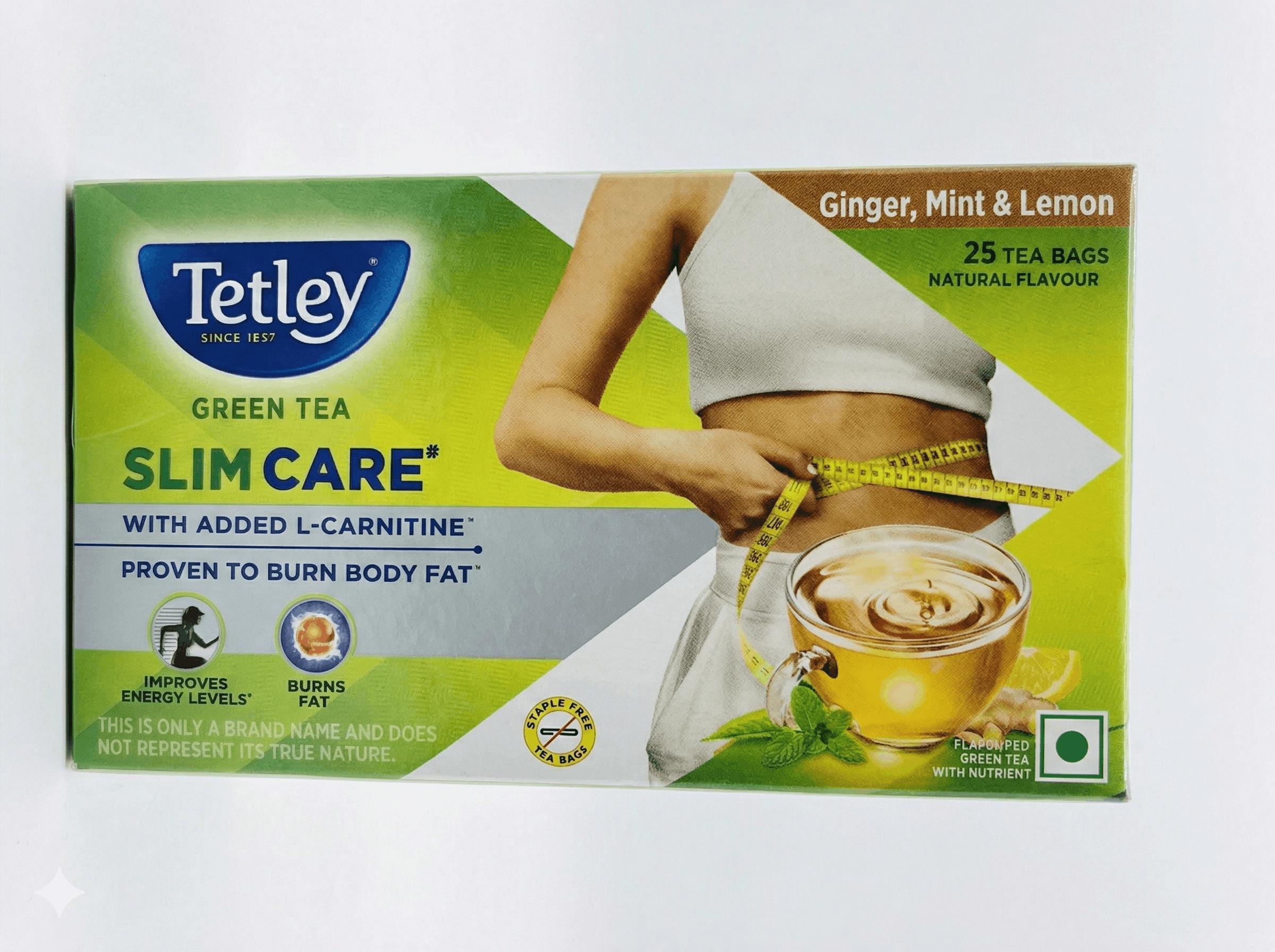 Tetley Green Tea Slim Care, With Added L-Carnitine, Helps Burn Body Fat, Boosts Energy, Low Calories, Delicious Natural Lemon and Honey Flavours, Makes 25 cups