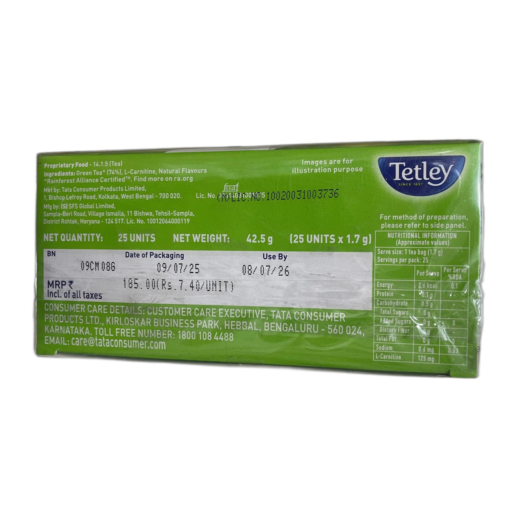 Tetley Green Tea Slim Care, With Added L-Carnitine, Helps Burn Body Fat, Boosts Energy, Low Calories, Delicious Natural Lemon and Honey Flavours, Makes 25 cups