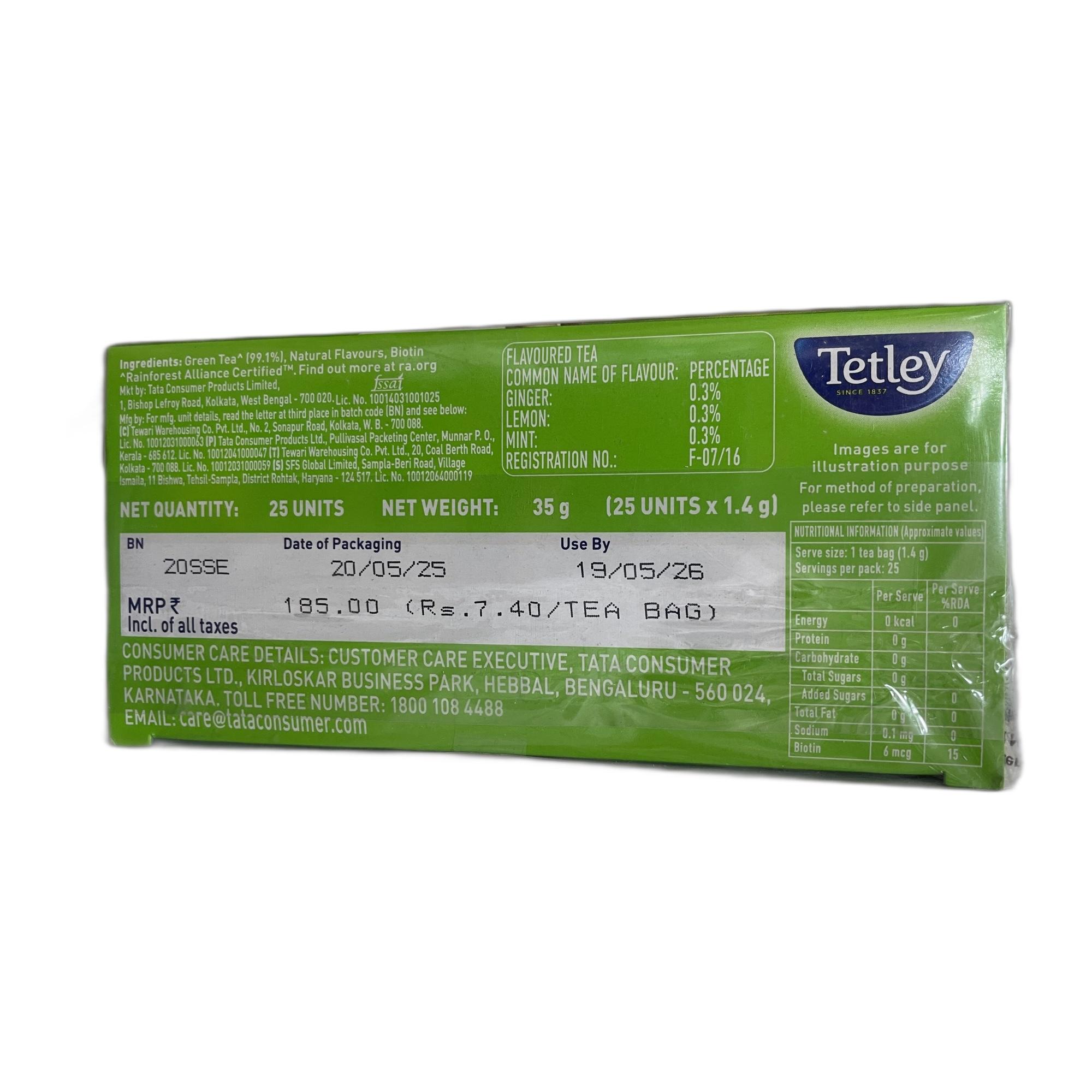 Tetley Green Tea Beauty Care, With Added Biotin, Supports Hair and Skin, 0 Calories, Natural Lemon and Honey Flavors, 25 Sachets (1.4 g each)