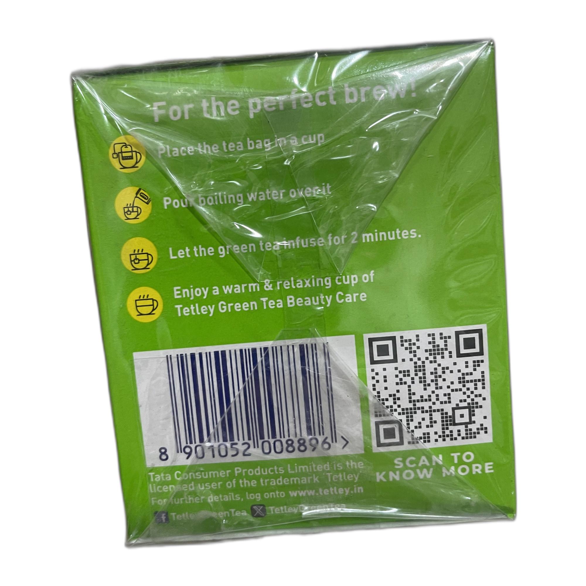 Tetley Green Tea Beauty Care, With Added Biotin, Supports Hair and Skin, 0 Calories, Natural Lemon and Honey Flavors, 25 Sachets (1.4 g each)