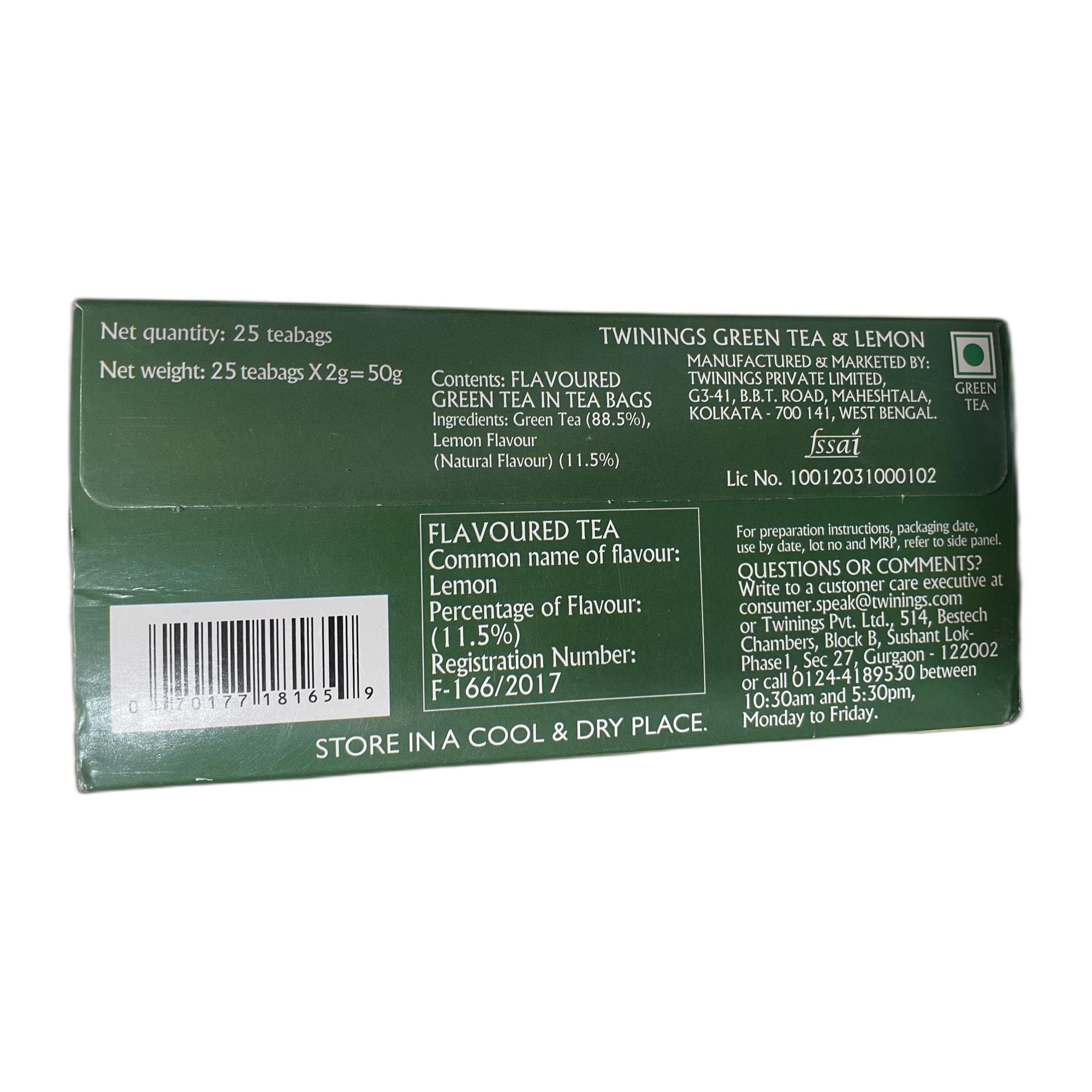 Twinings Green Tea & Lemon, 25 Teabags, Green Tea, Deliciously Sweet & Tangy Lemon, 50 Grams