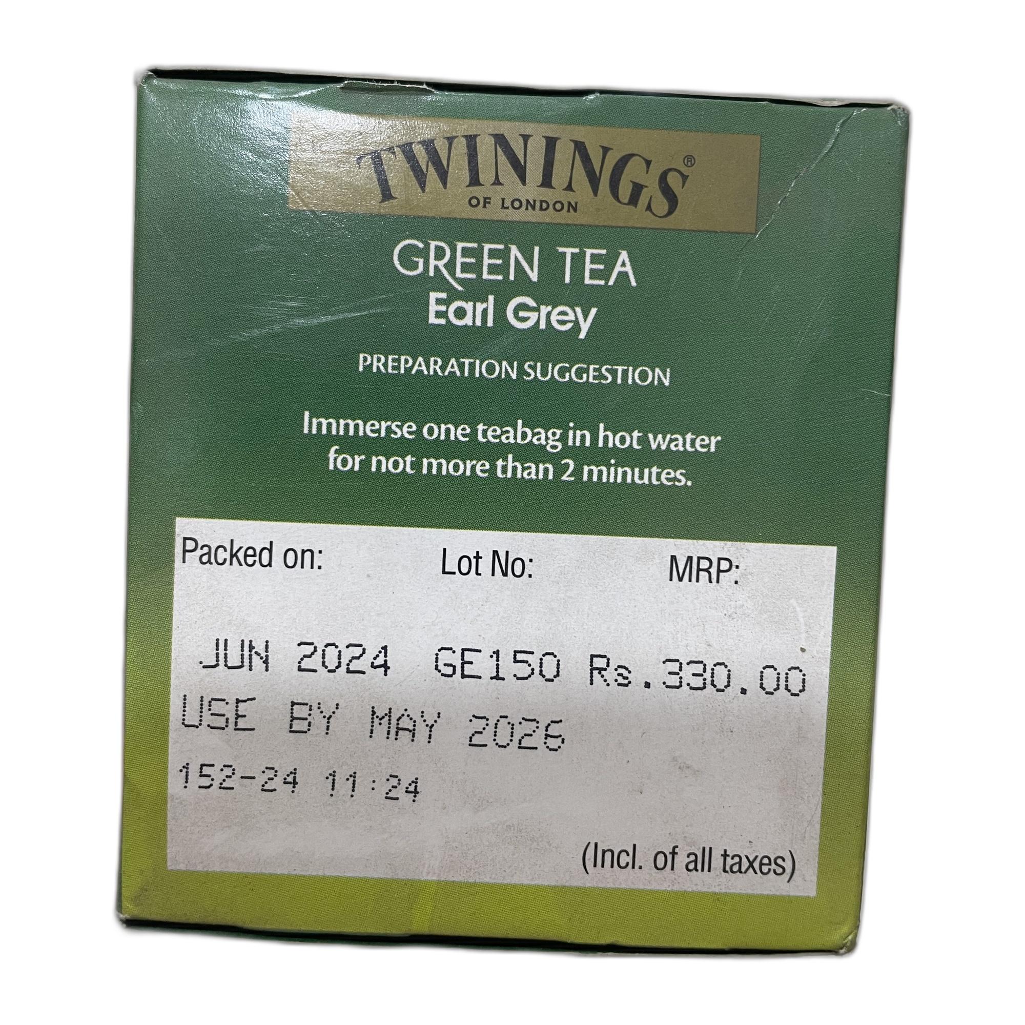 Twinings Green Tea Earl Grey, 25 Teabags, Green Tea, Delicate Citrus, Bright & Perky, 50 Grams