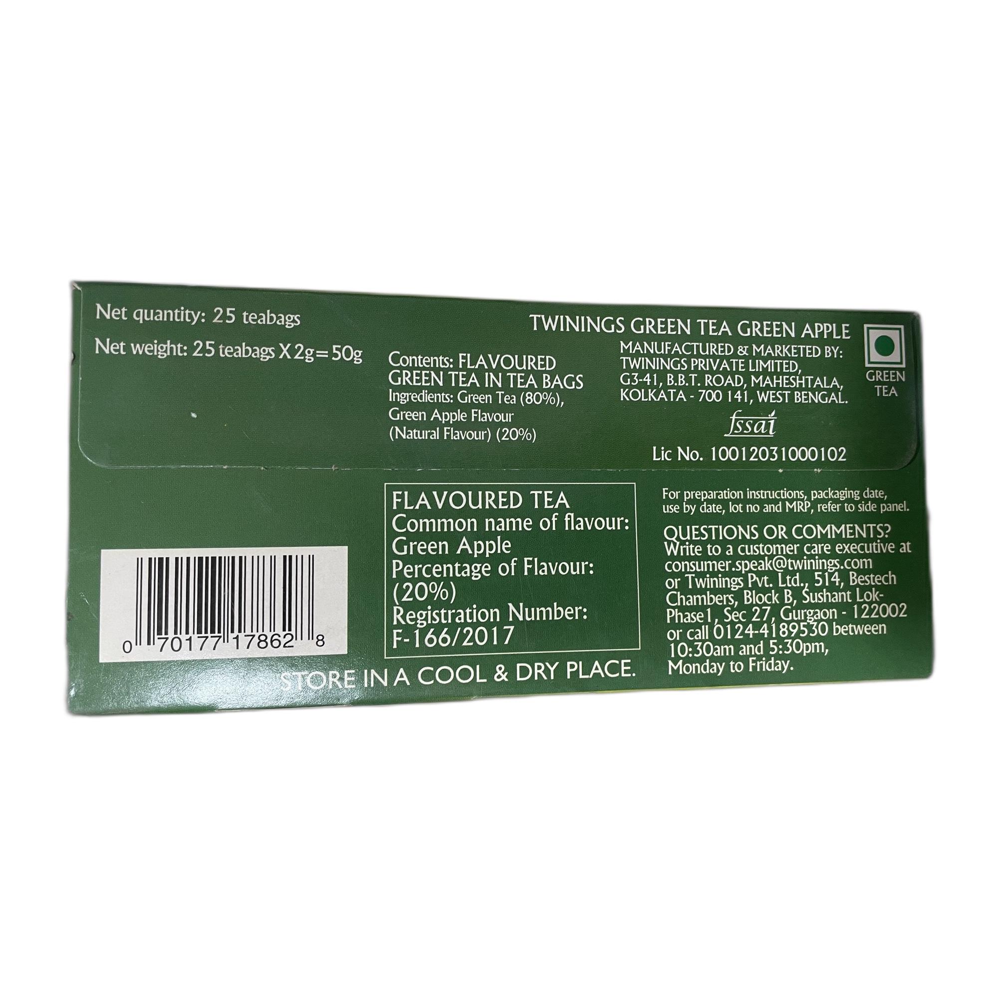 Twinings Green Tea Green Apple, 25 Teabags| Pack of 1| Perfectly Balanced & Refreshing Taste| Light, Fruity Taste| Low Calorie| Handpicked Green Leaves| Enjoy a Hot Cup of Tea (50g)