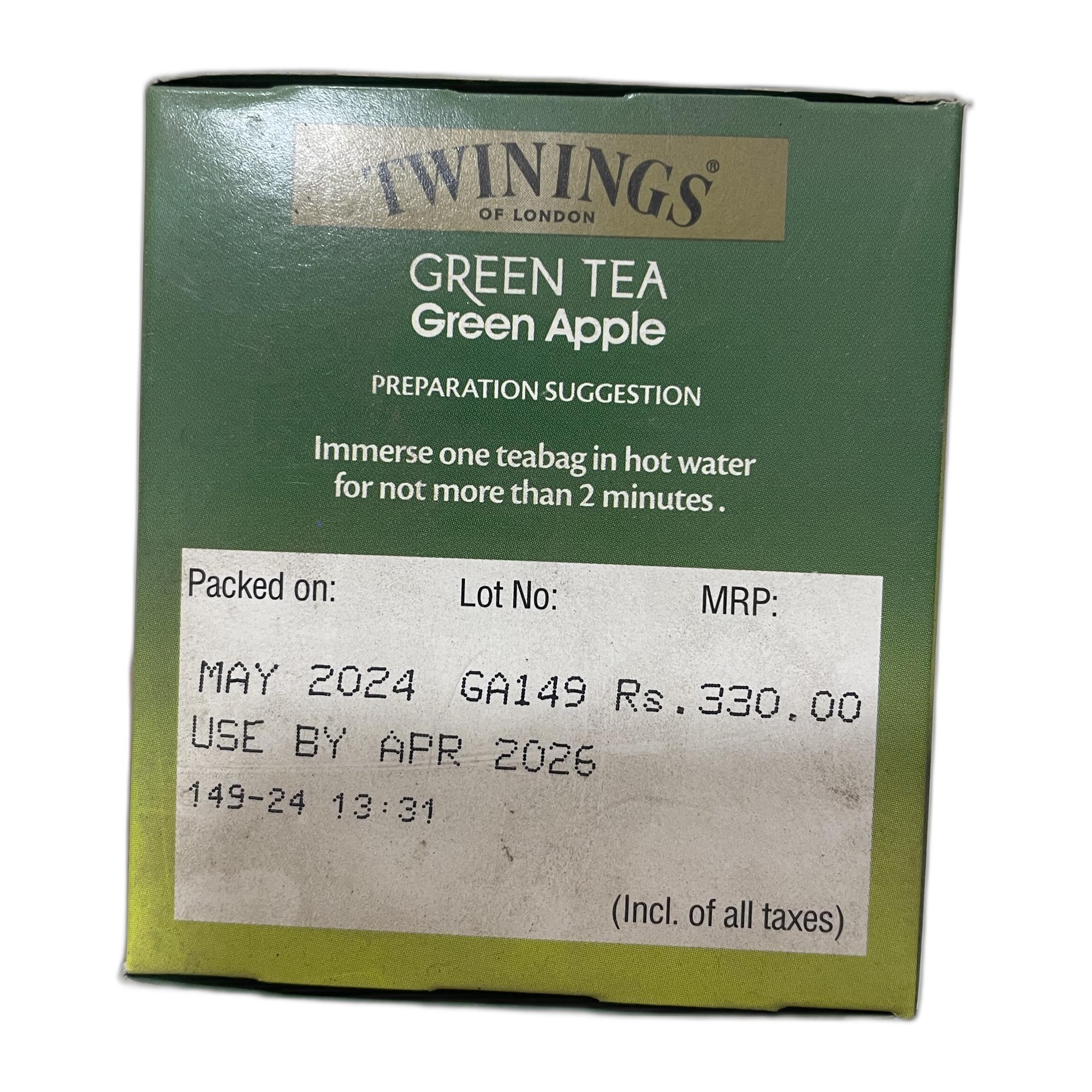 Twinings Green Tea Green Apple, 25 Teabags| Pack of 1| Perfectly Balanced & Refreshing Taste| Light, Fruity Taste| Low Calorie| Handpicked Green Leaves| Enjoy a Hot Cup of Tea (50g)