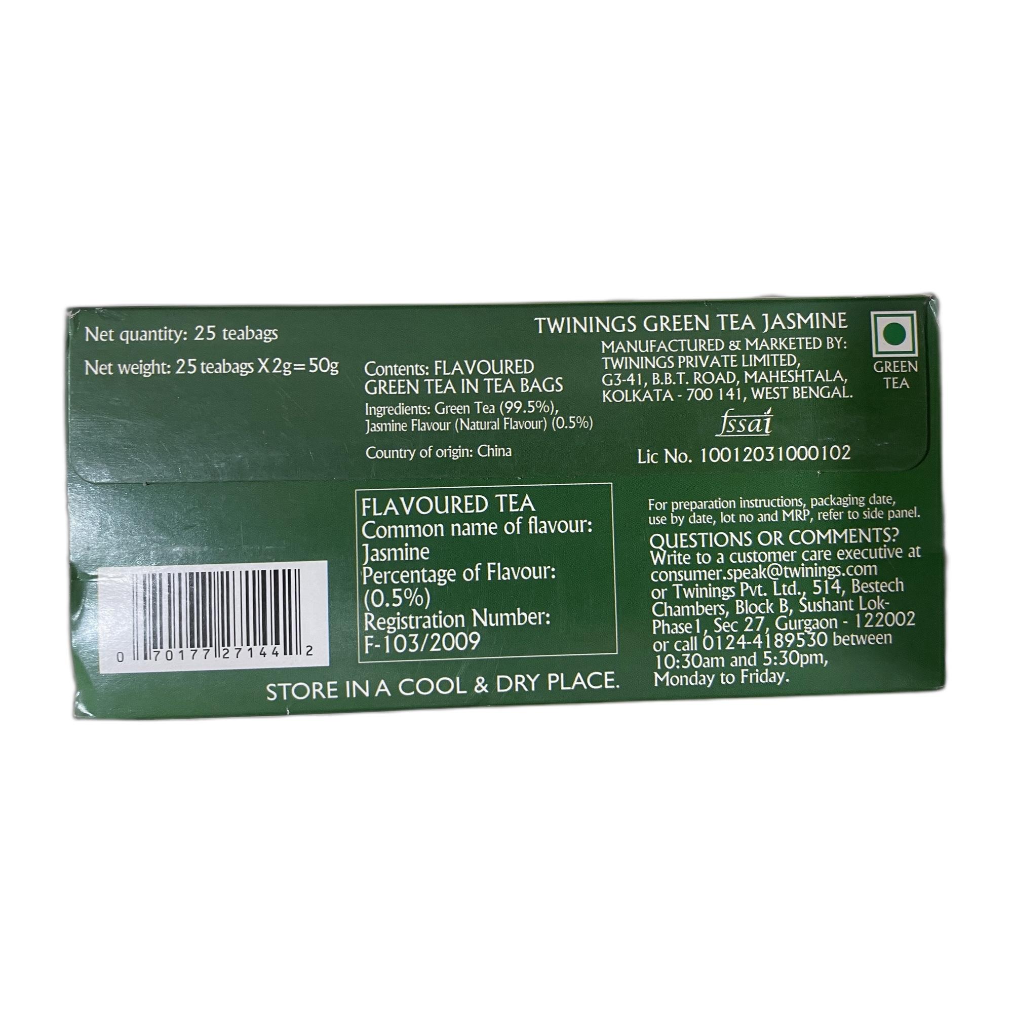Twinings Green Tea Jasmine, 25 Teabags| Pack of 1| Perfectly Balanced & Refreshing Taste| Low Calorie| Handpicked Green Leaves| Enjoy a Hot Cup of Tea (50g)