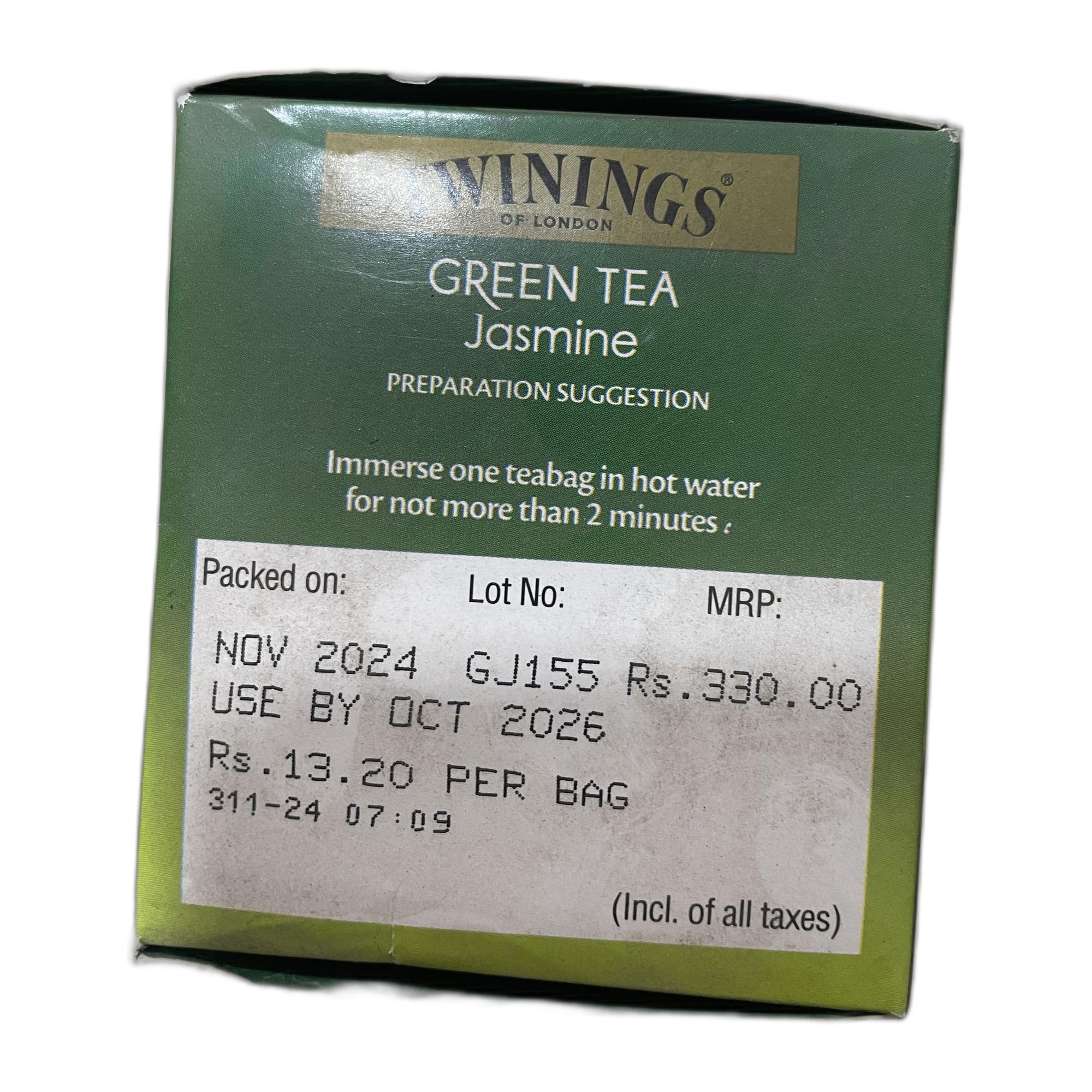 Twinings Green Tea Jasmine, 25 Teabags| Pack of 1| Perfectly Balanced & Refreshing Taste| Low Calorie| Handpicked Green Leaves| Enjoy a Hot Cup of Tea (50g)